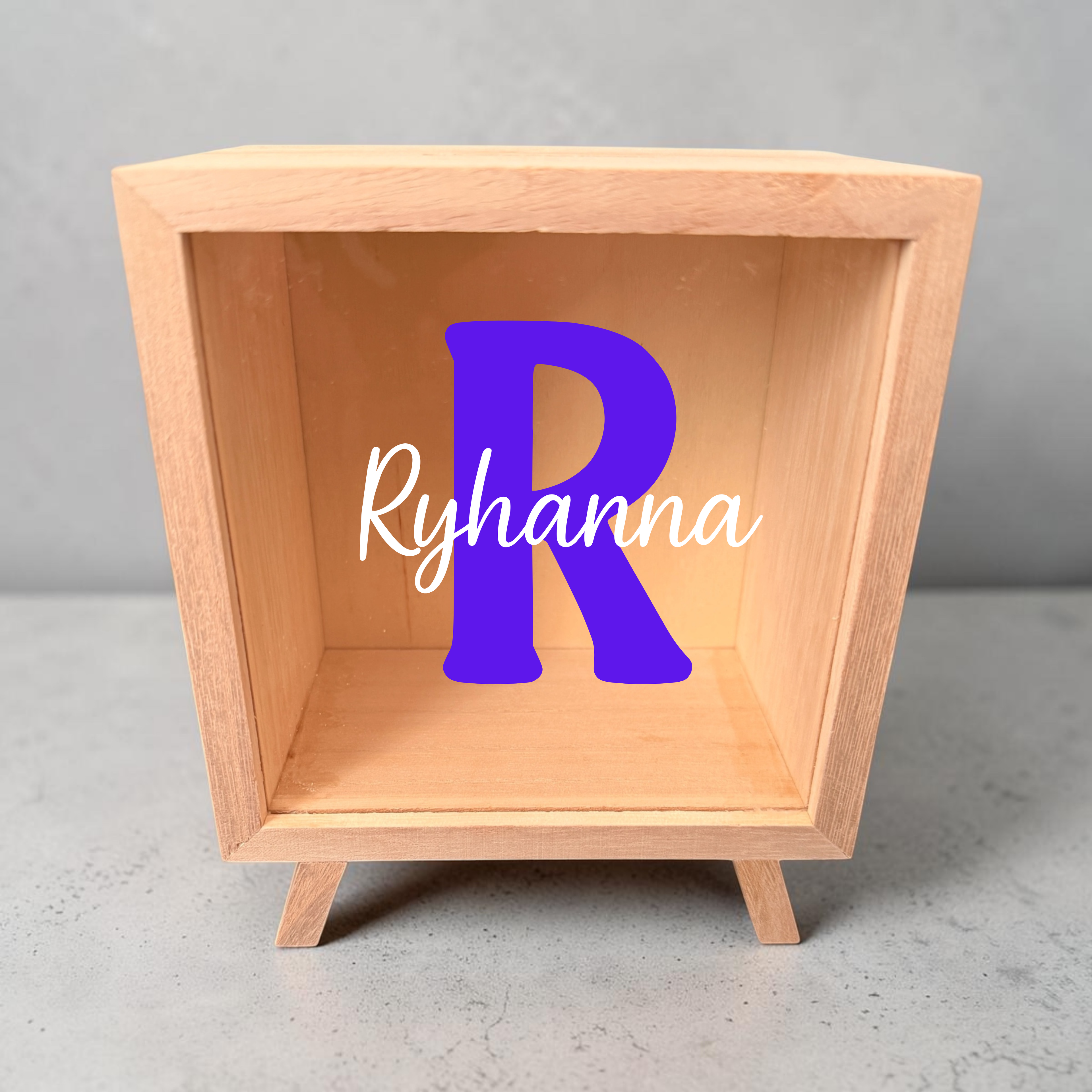 Personalised Wooden Money Box – Initial & Name Design