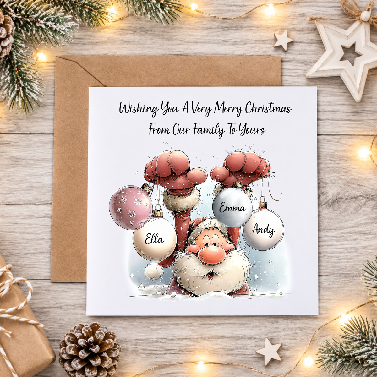 Personalised Family Christmas Cards - Santa's Baubles - FREE Postage