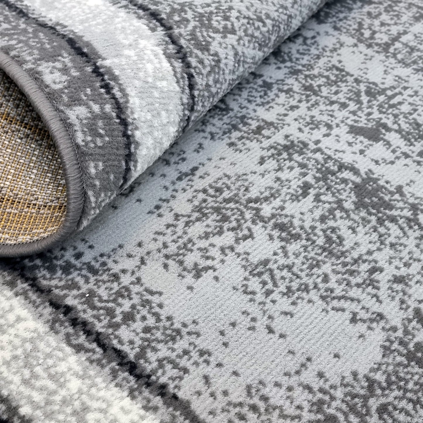 Grey Geometric Rug Bordered Pattern Soft Carpet Rug