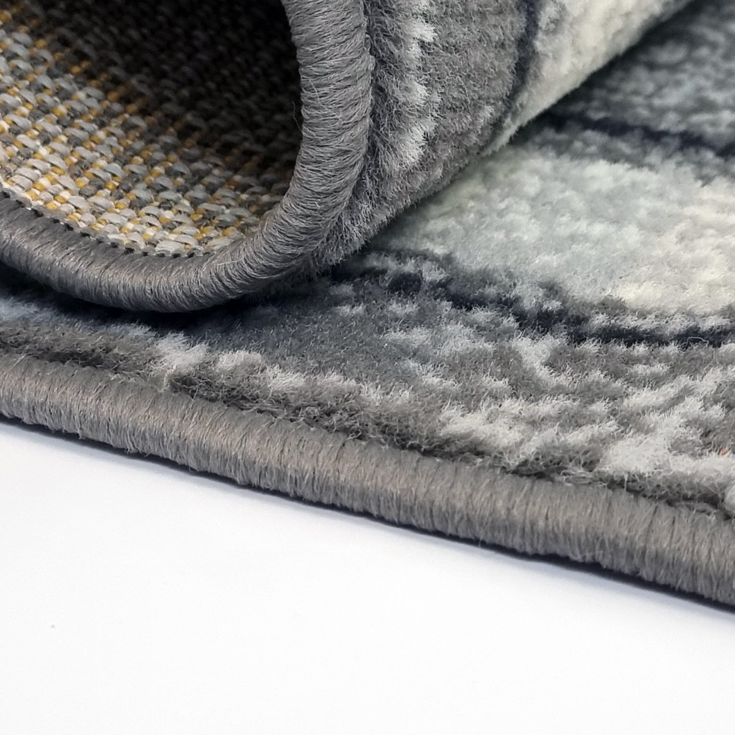 Grey Geometric Rug Bordered Pattern Soft Carpet Rug