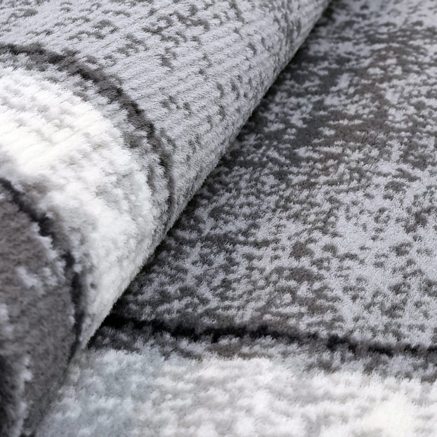 Grey Geometric Rug Bordered Pattern Soft Carpet Rug