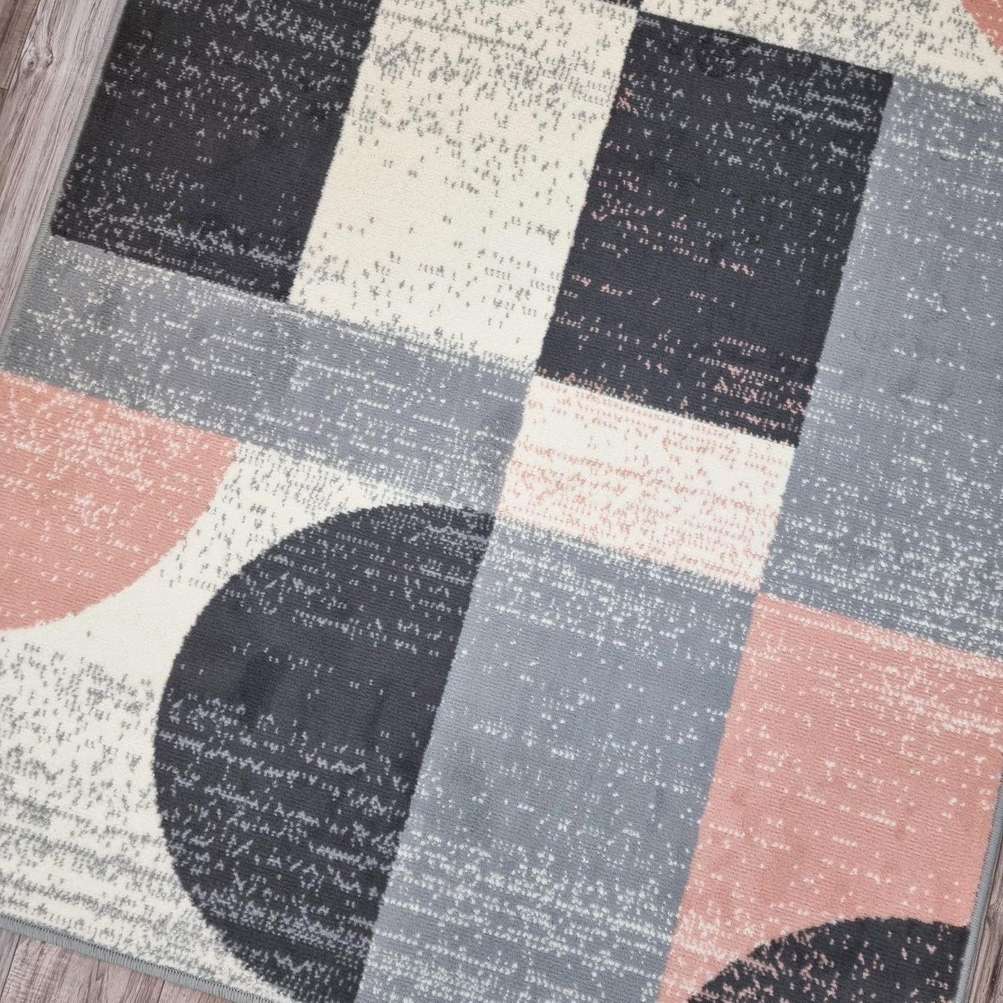 Geometric Rug Grey Pink Circles Modern Soft Carpet Rug