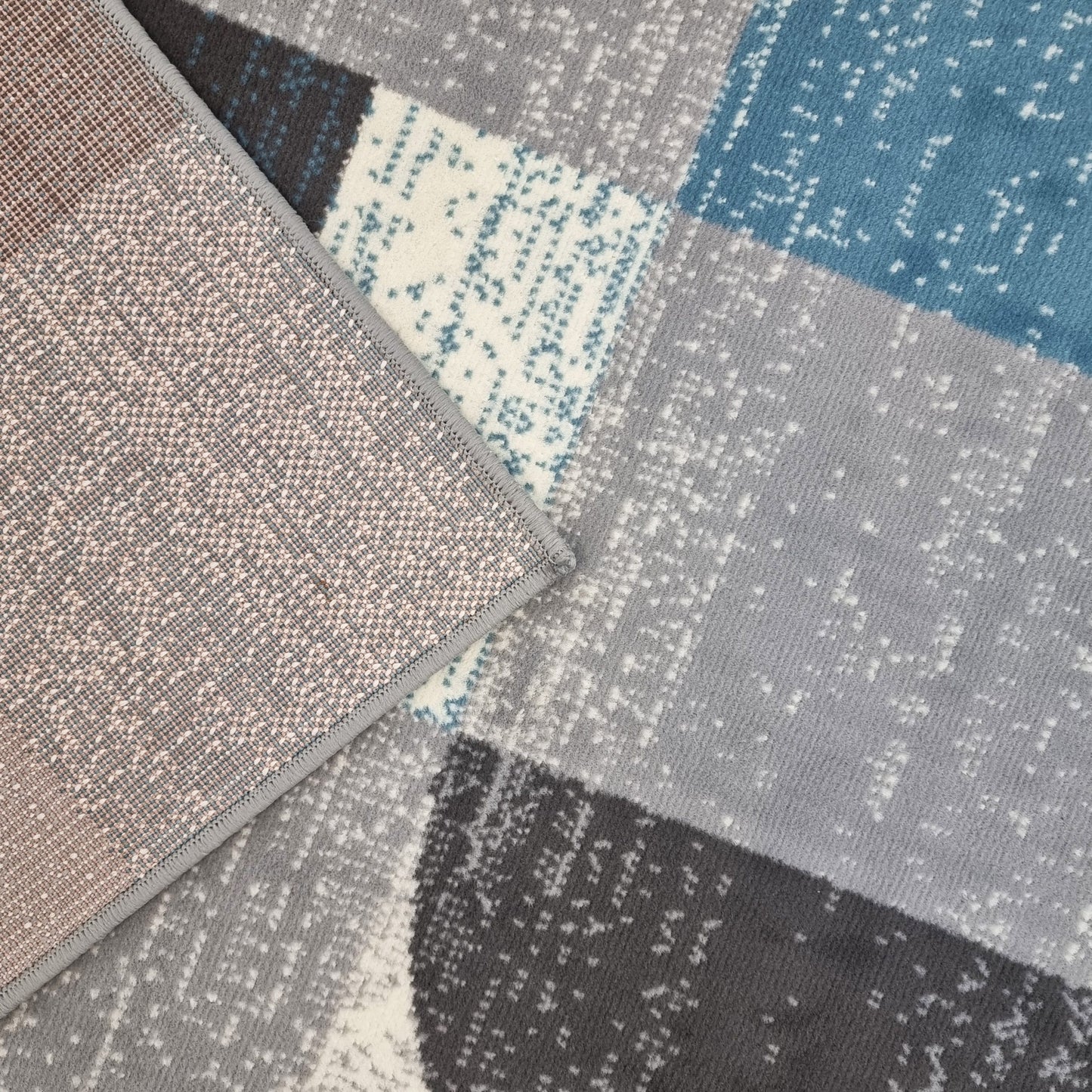Geometric Rug Grey Blue Circles Modern Soft Carpet Rug