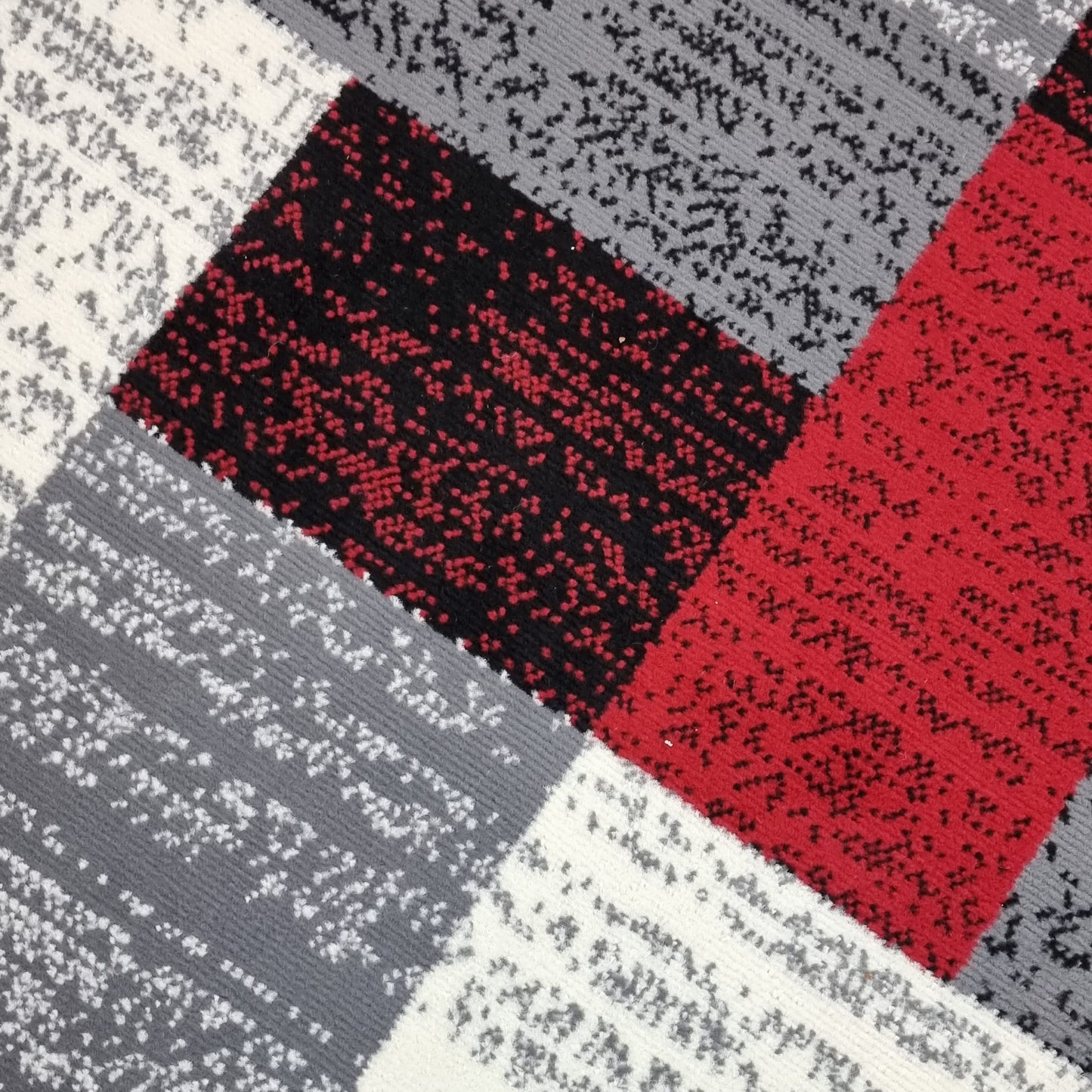 Modern Rug Geometric Red Grey Black Patterned Soft Carpet Rug