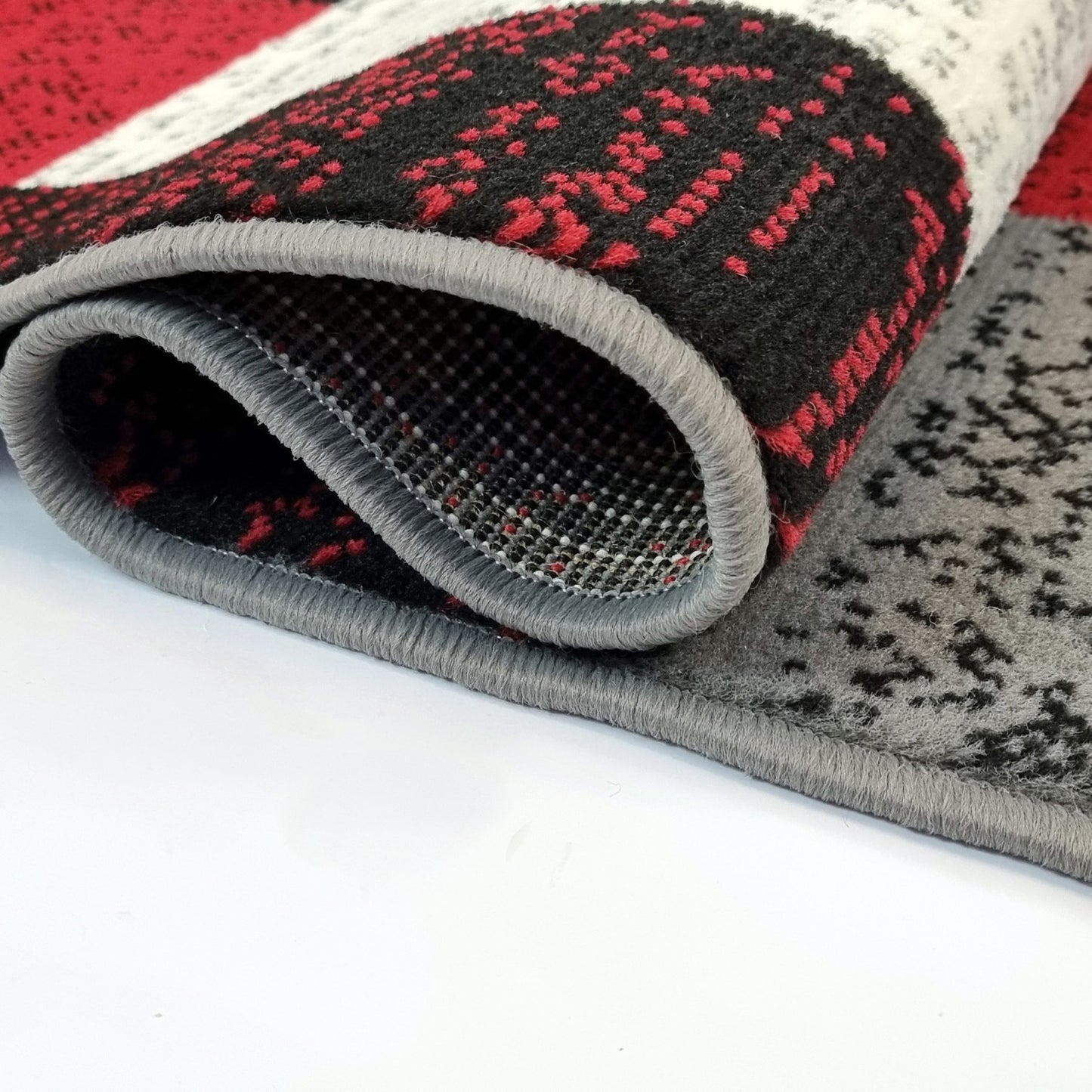 Modern Rug Geometric Red Grey Black Patterned Soft Carpet Rug