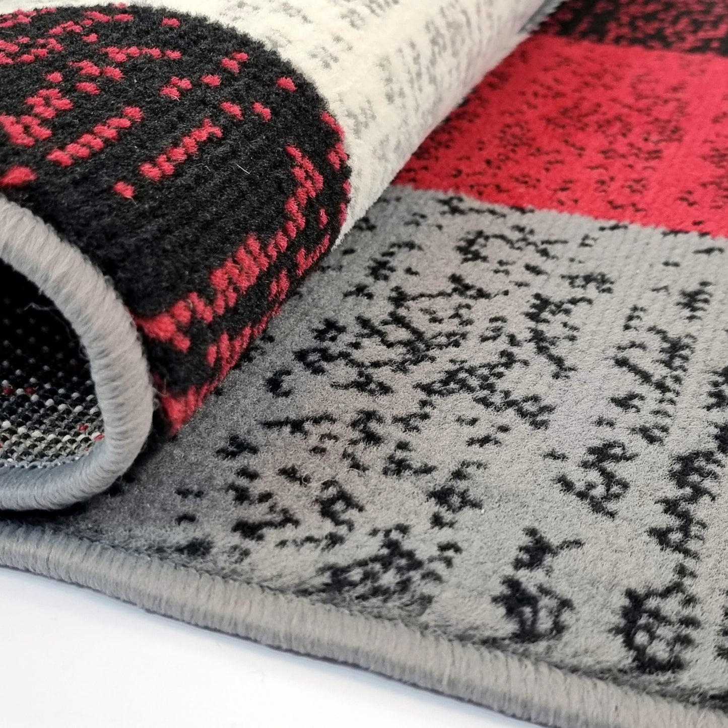 Modern Rug Geometric Red Grey Black Patterned Soft Carpet Rug