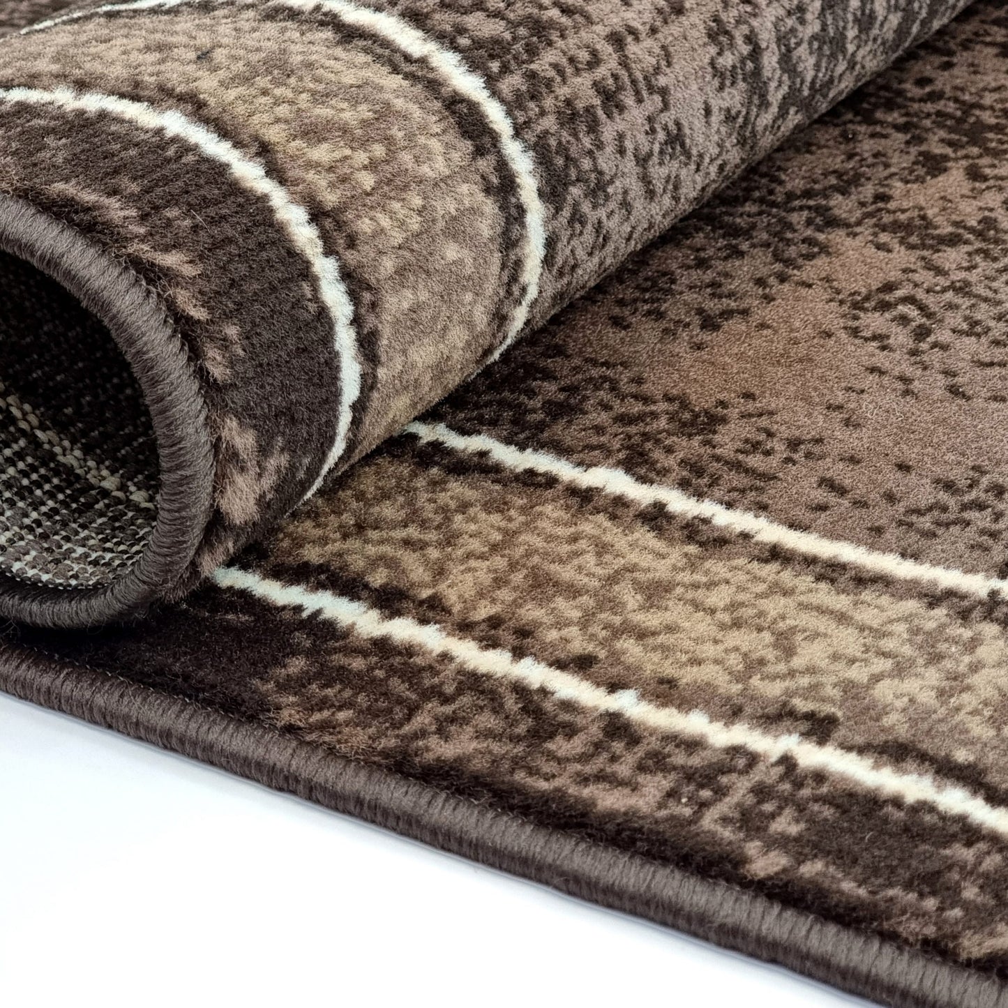 Cacao Geometric Rug Bordered Pattern Soft Carpet Rug