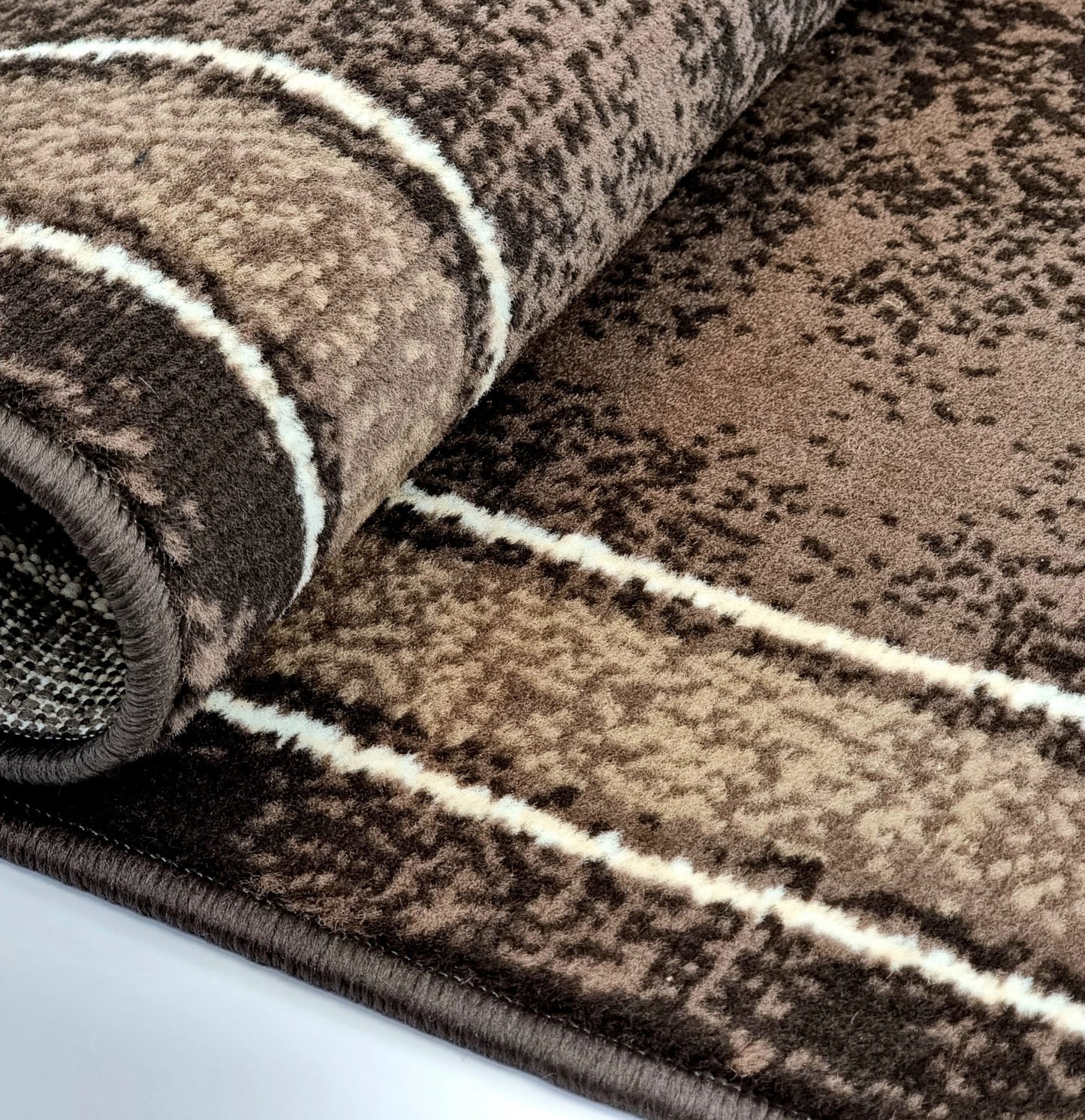 Cacao Geometric Rug Bordered Pattern Soft Carpet Rug