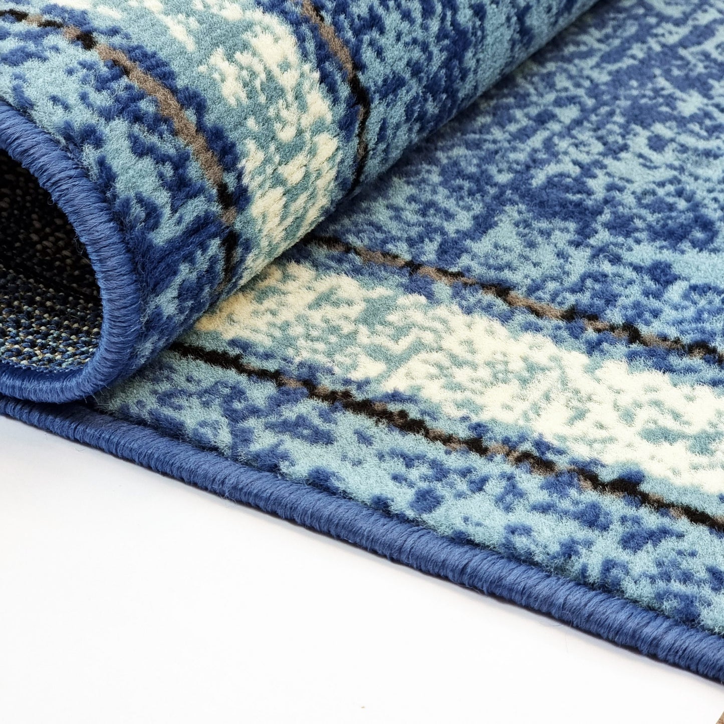 Blue Geometric Rug Bordered Pattern Soft Carpet Rug