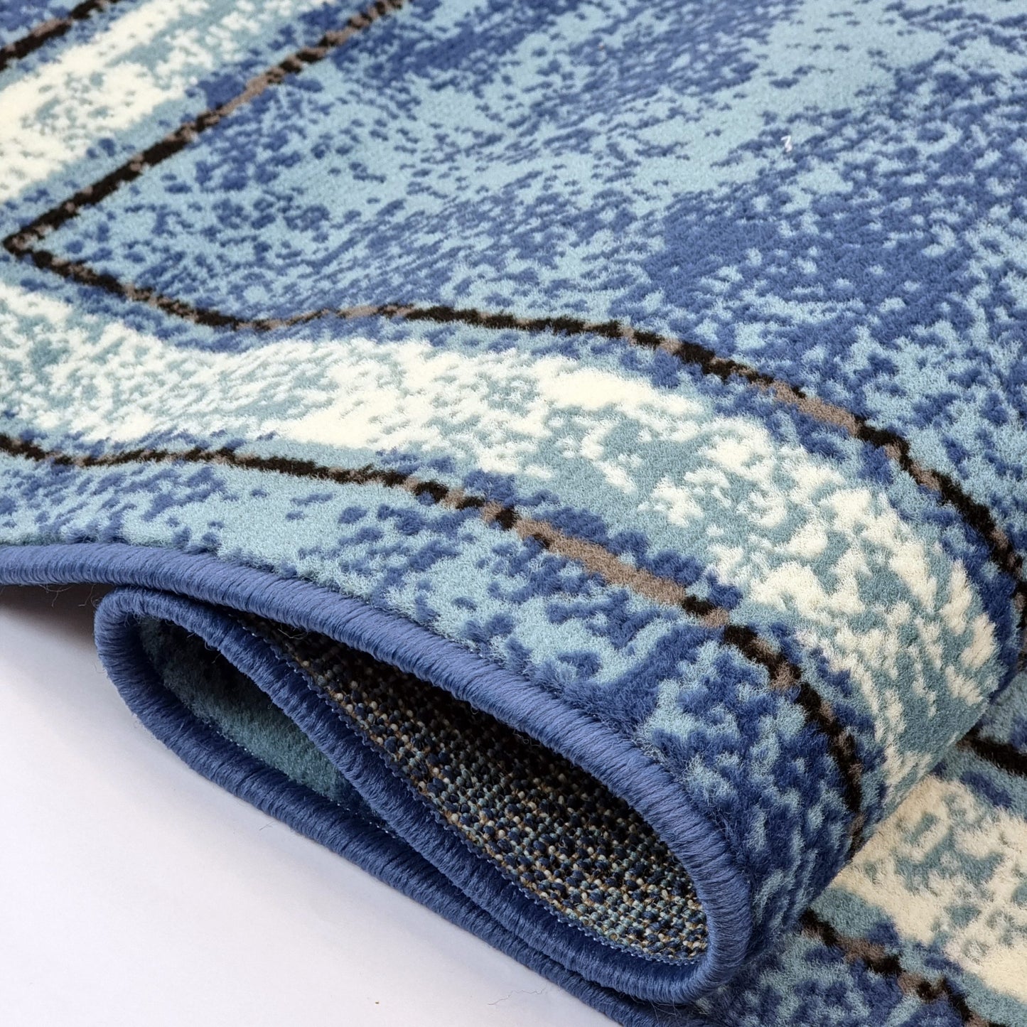 Blue Geometric Rug Bordered Pattern Soft Carpet Rug
