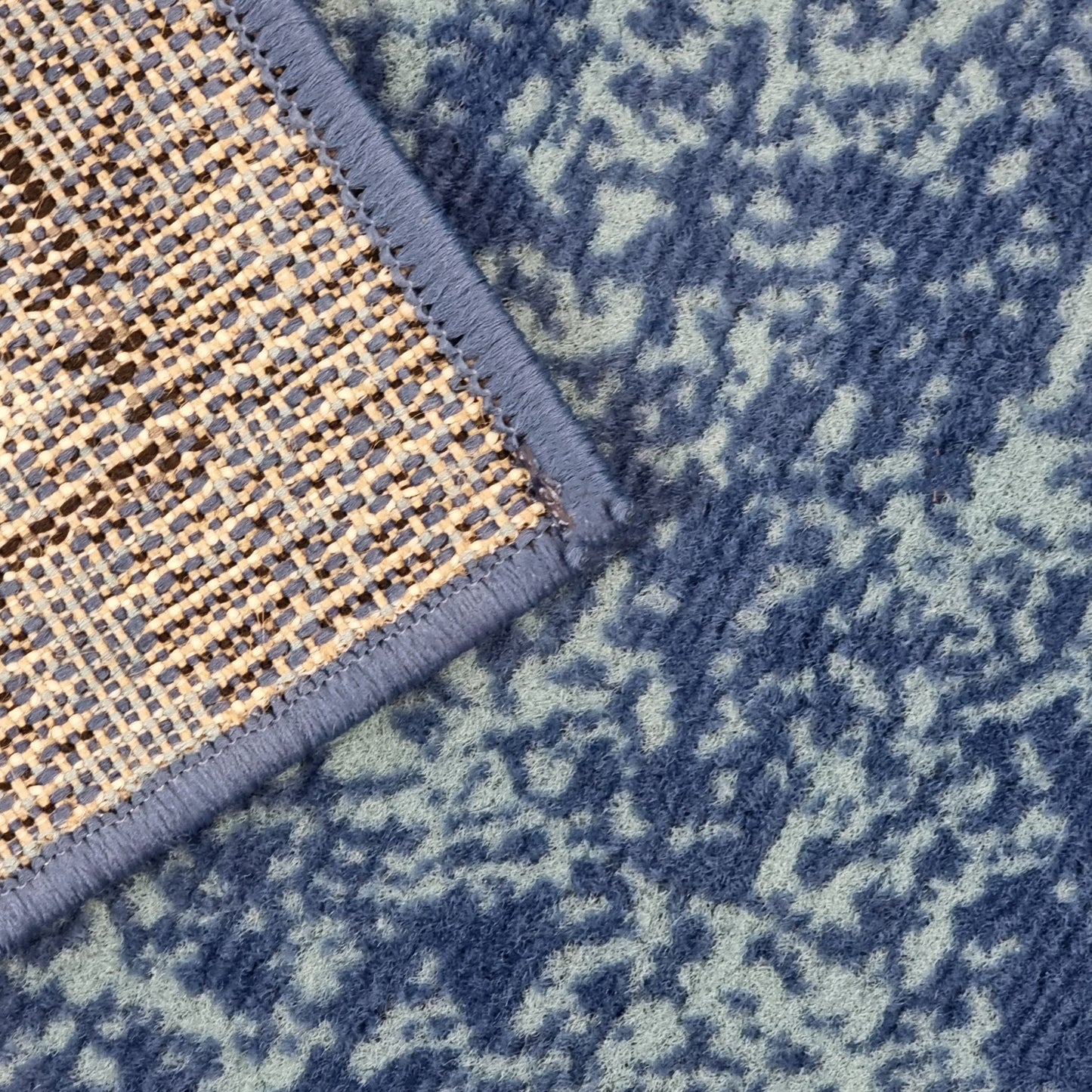 Blue Geometric Rug Bordered Pattern Soft Carpet Rug