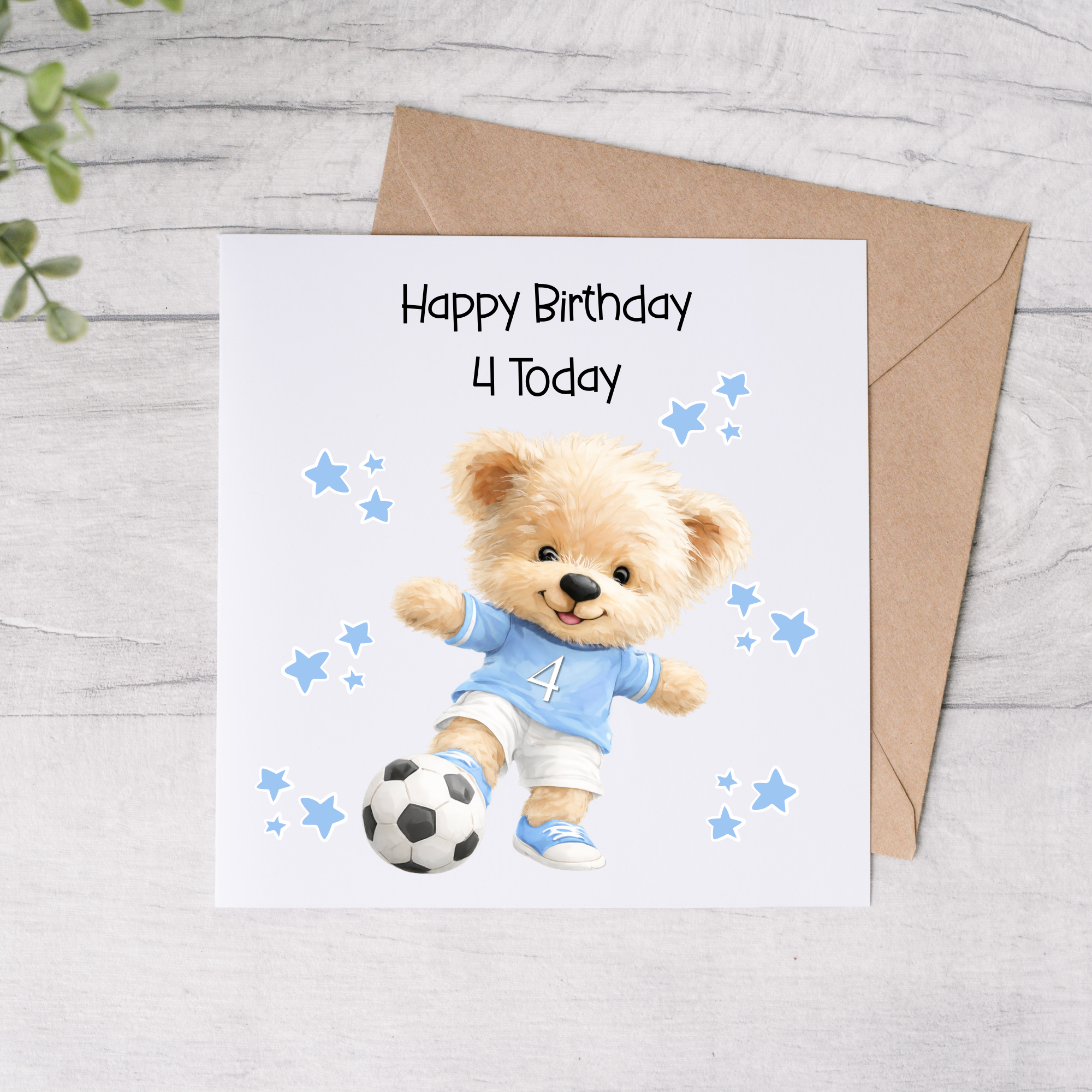 Personalised Childrens Football Bear Number Birthday Card - Blue or Pink - FREE Postage