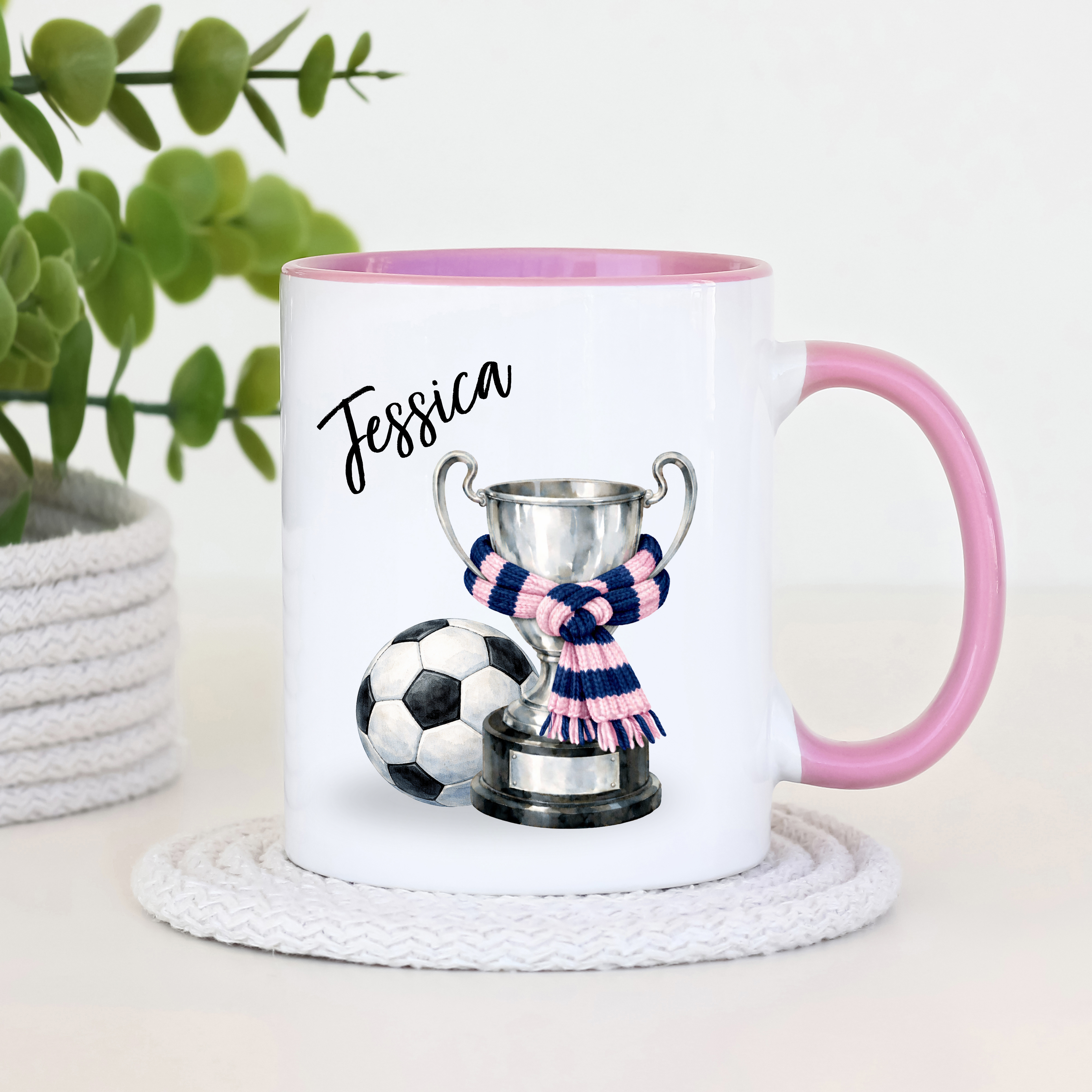 ⚽ Personalised Football Trophy Mug – Custom Name Scarf Collection (11oz) - VARIOUS SCARF COLOUR OPTIONS