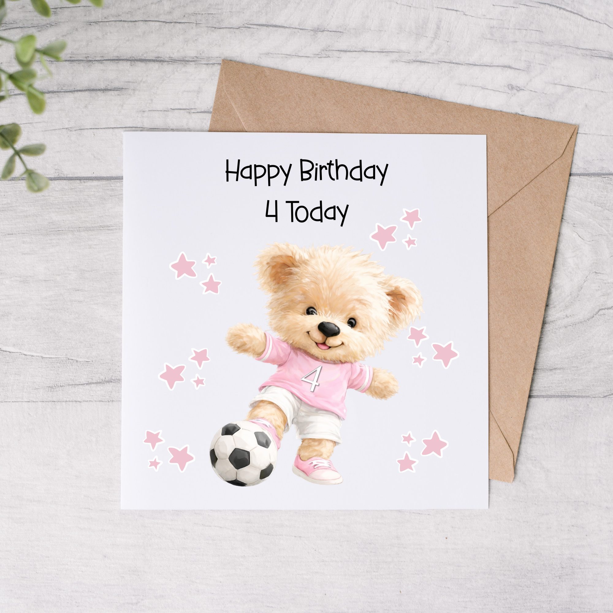 Personalised Childrens Football Bear Number Birthday Card - Blue or Pink - FREE Postage