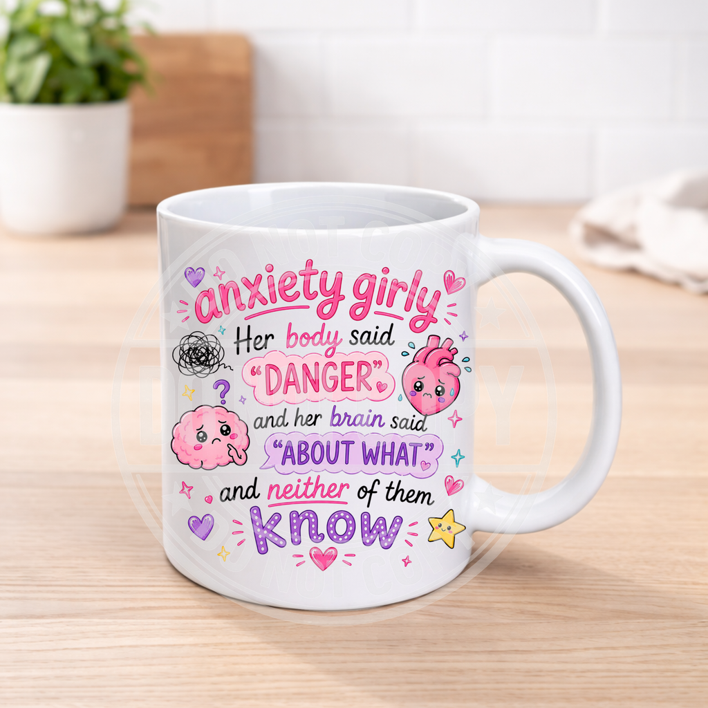 Funny Anxiety Mug – Colourful Humour Coffee Cup – Mental Health Gift – Sarcastic Funny Mug – 11oz Ceramic Mug
