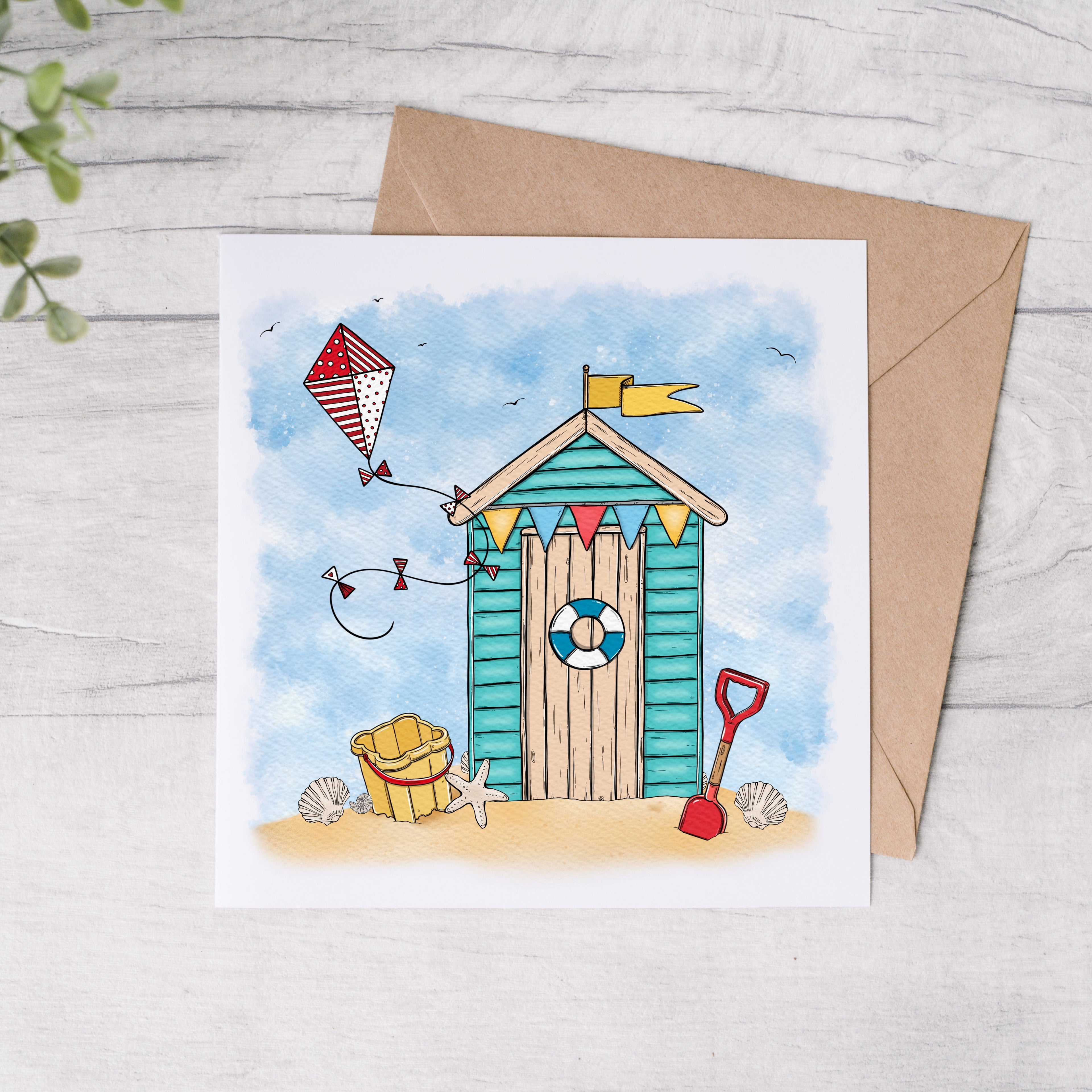 Beach Hut Blank Greeting Cards - 2 Colour Options - FREE Postage