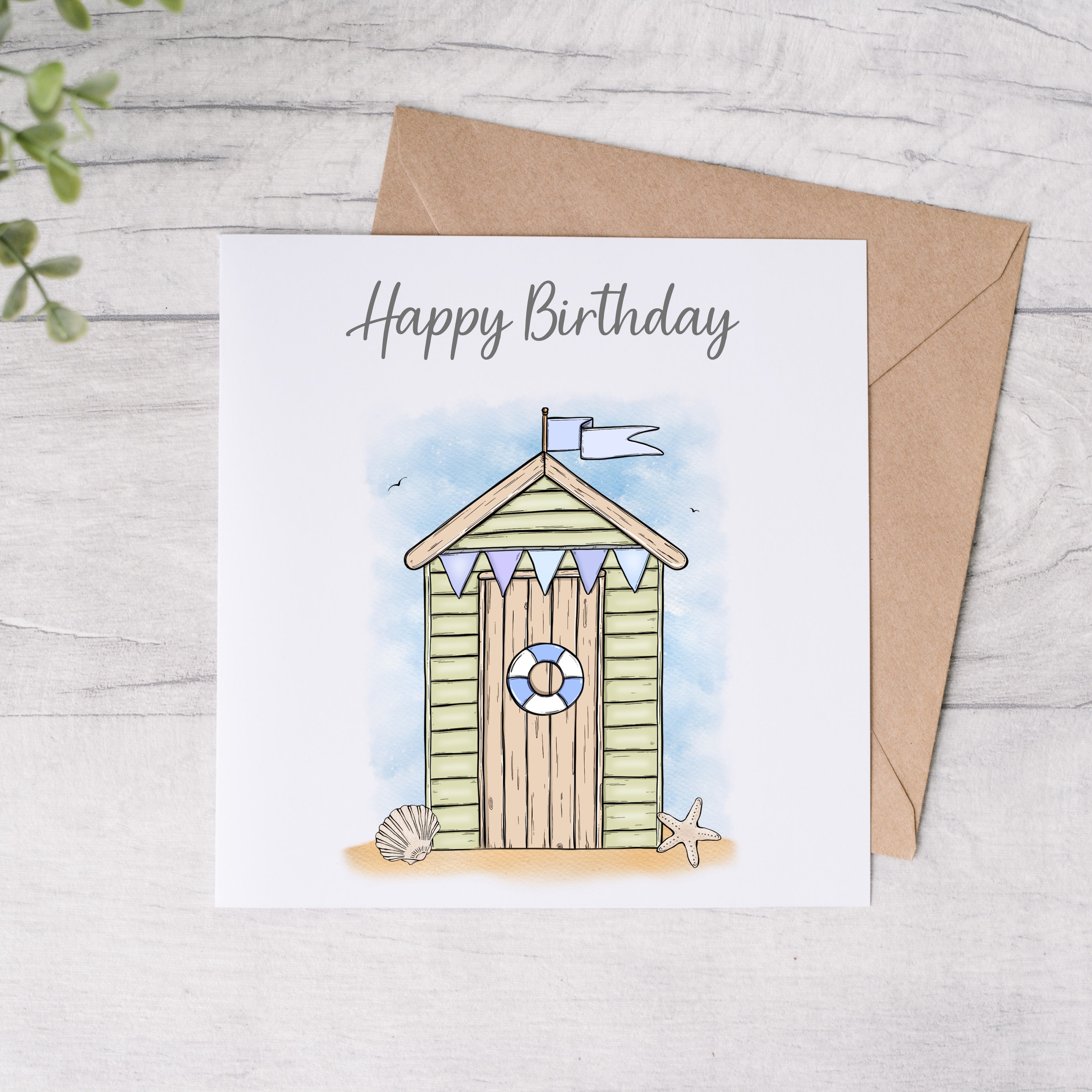 Beach Hut Happy Birthday Greeting Cards - 4 Colour Options - FREE Postage