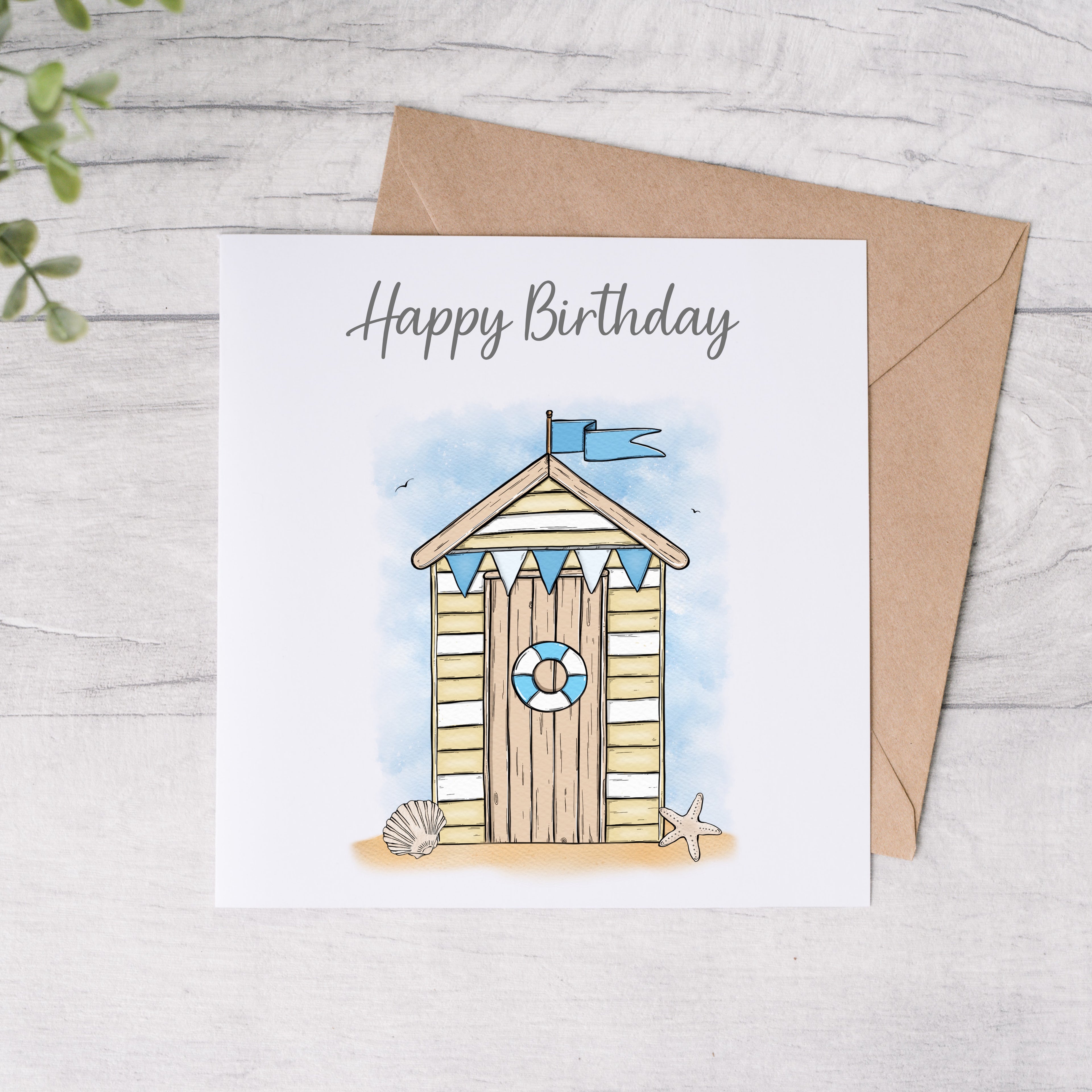 Beach Hut Happy Birthday Greeting Cards - 4 Colour Options - FREE Postage