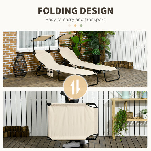 2 Piece Folding Sun Loungers with Canopy