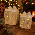 LED Porcelain Present Christmas Decoration | Illuminated Ceramic Gift Ornament | Available in 2 Sizes