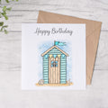 Beach Hut Happy Birthday Greeting Cards - 4 Colour Options - FREE Postage