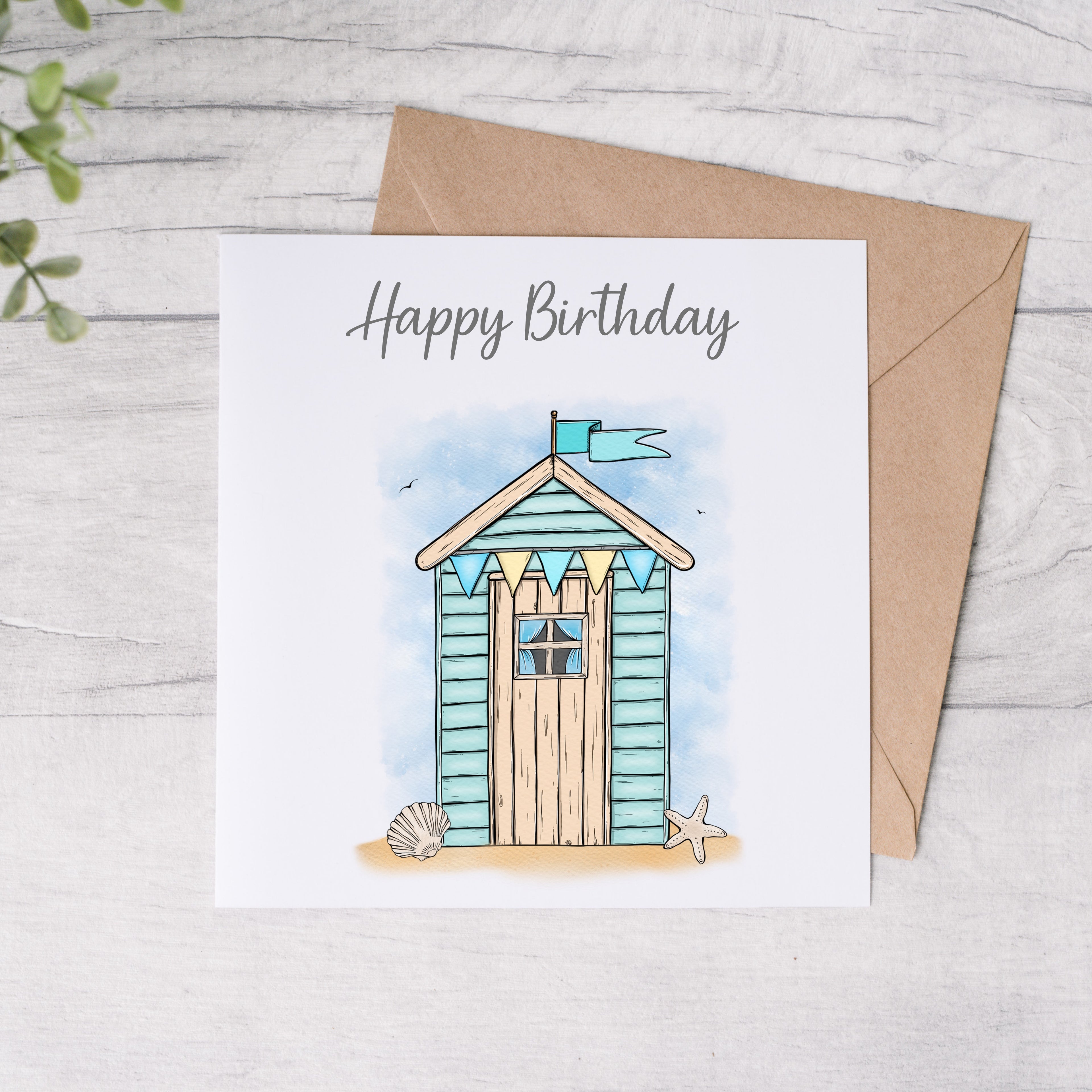 Beach Hut Happy Birthday Greeting Cards - 4 Colour Options - FREE Postage