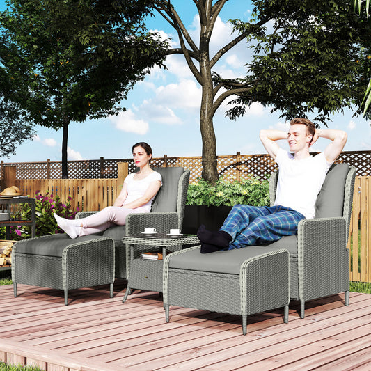 Five-Piece Reclining Rattan Chair Set - Charcoal Grey