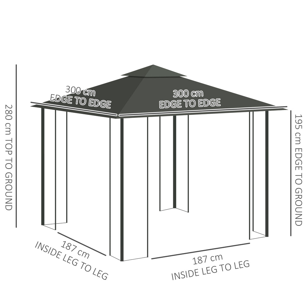 3 x 3(m) Steel Frame Double Roof Garden Gazebo - 3 Colour Options