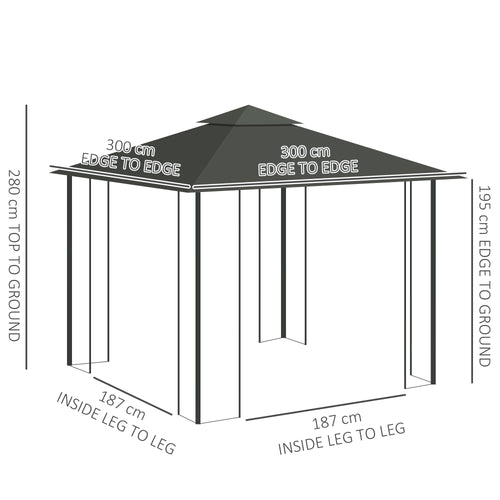 3 x 3(m) Steel Frame Double Roof Garden Gazebo - 3 Colour Options