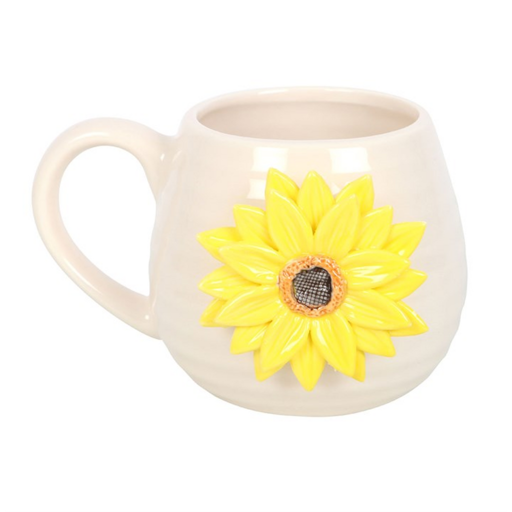 Hello Sunshine Rounded Mug with 3D Sunflower