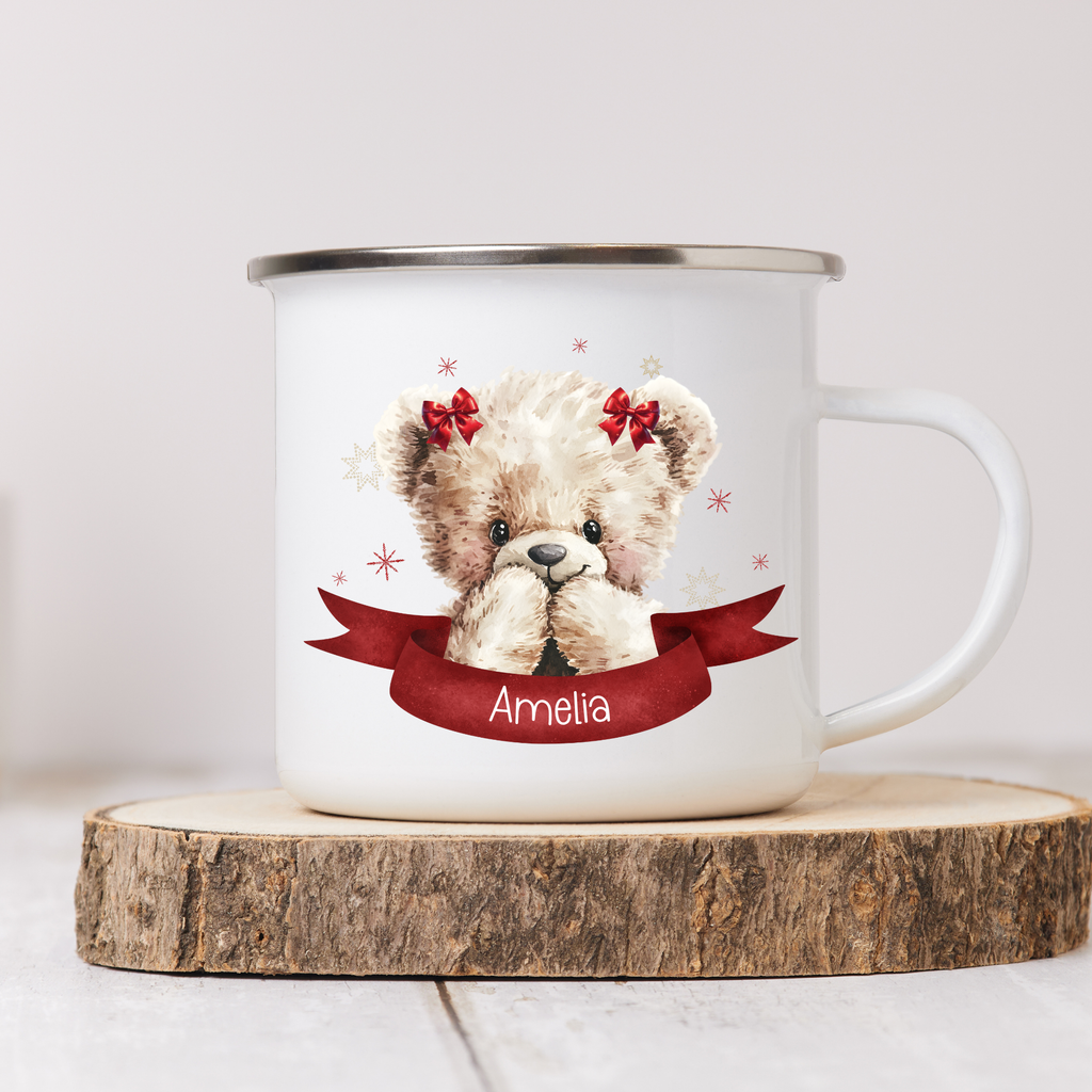 Personalised Teddy Bear Enamel Mug – 10oz