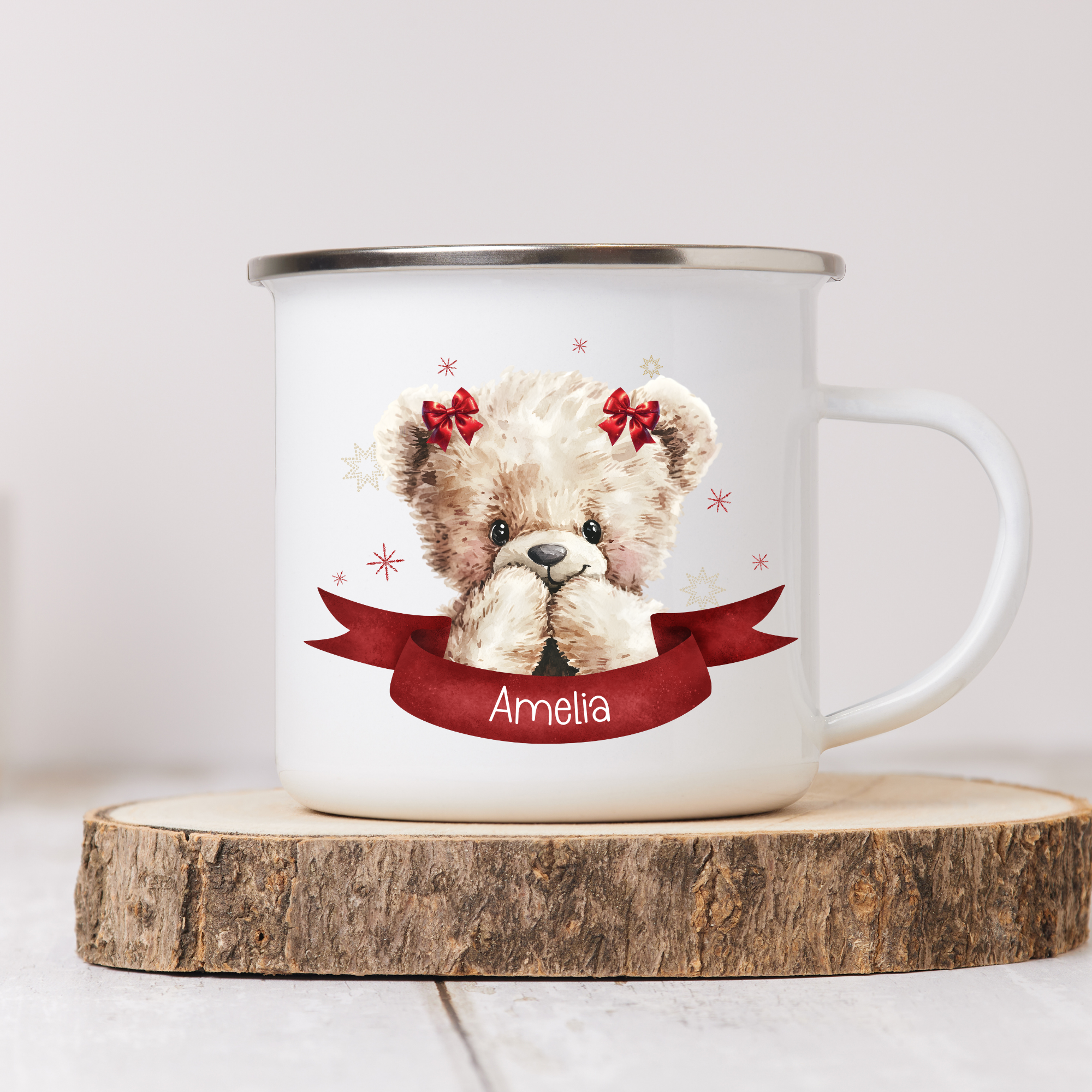 Personalised Teddy Bear Enamel Mug – 10oz