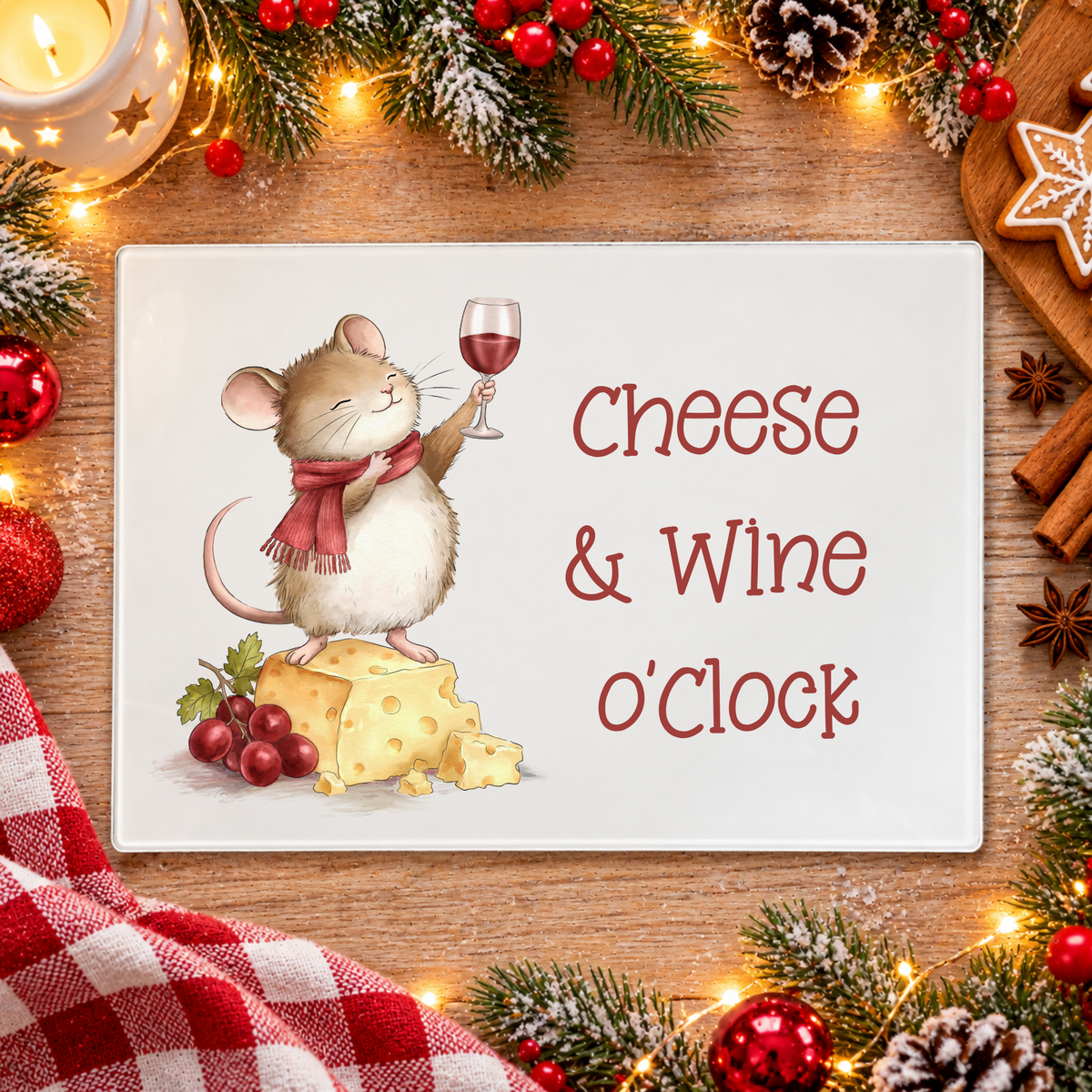 Cheese & Wine o'clock Glass Chopping Board