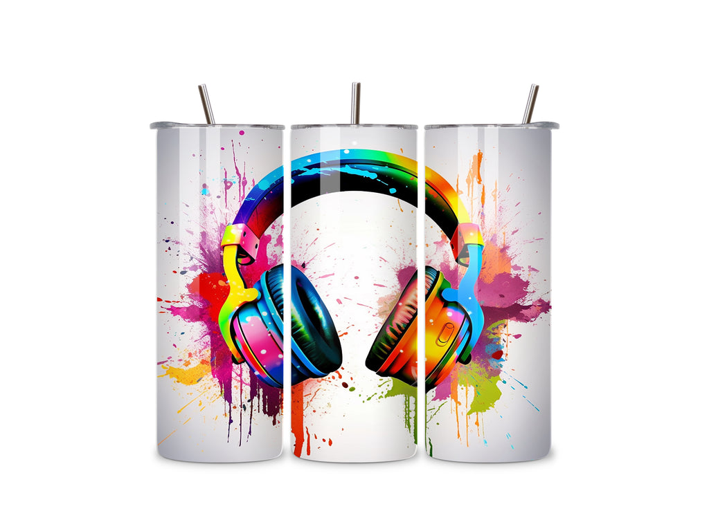 Headphone Splash Design, 20oz Stainless Steel Skinny Tumbler
