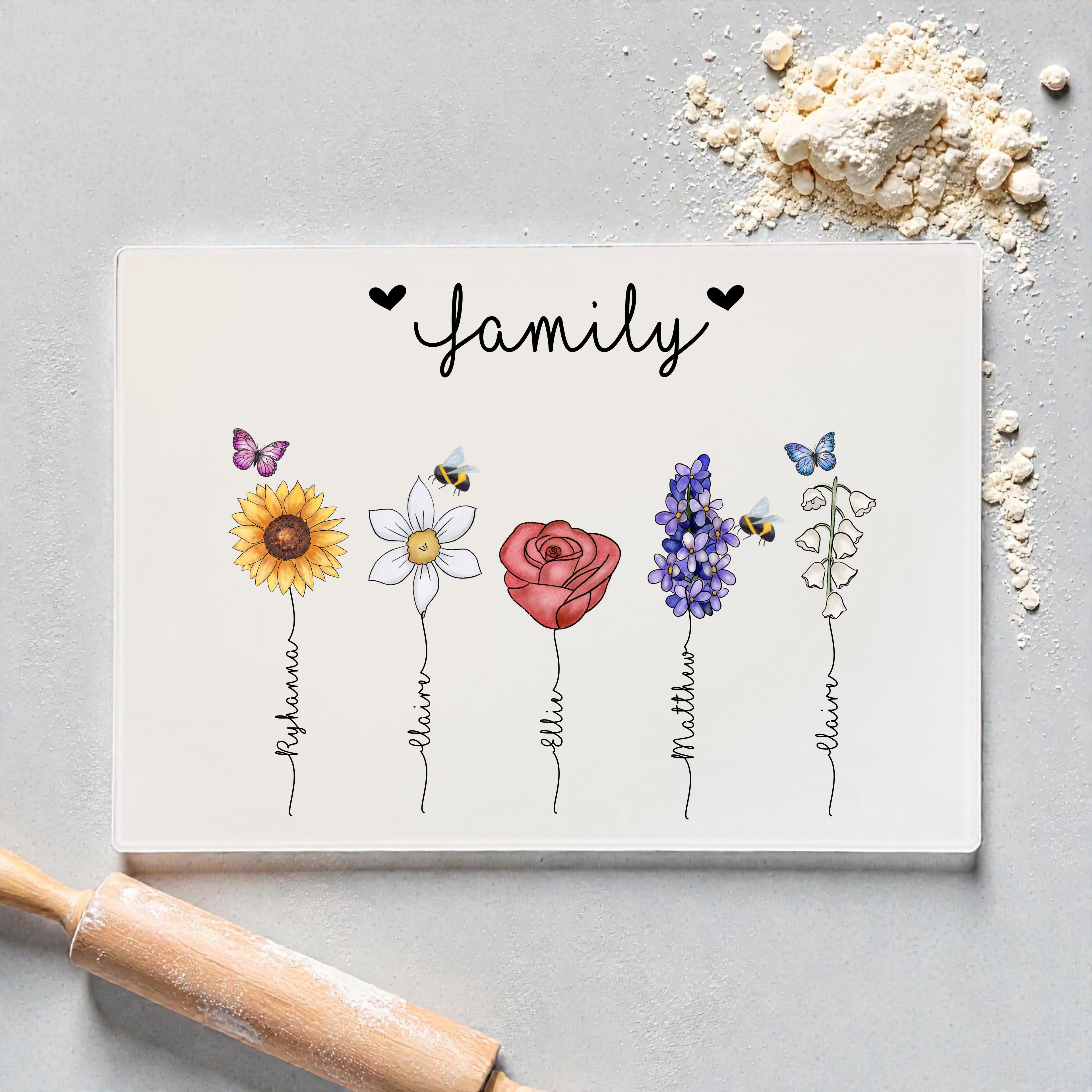 Personalised Family Glass Chopping Board / Worktop Saver