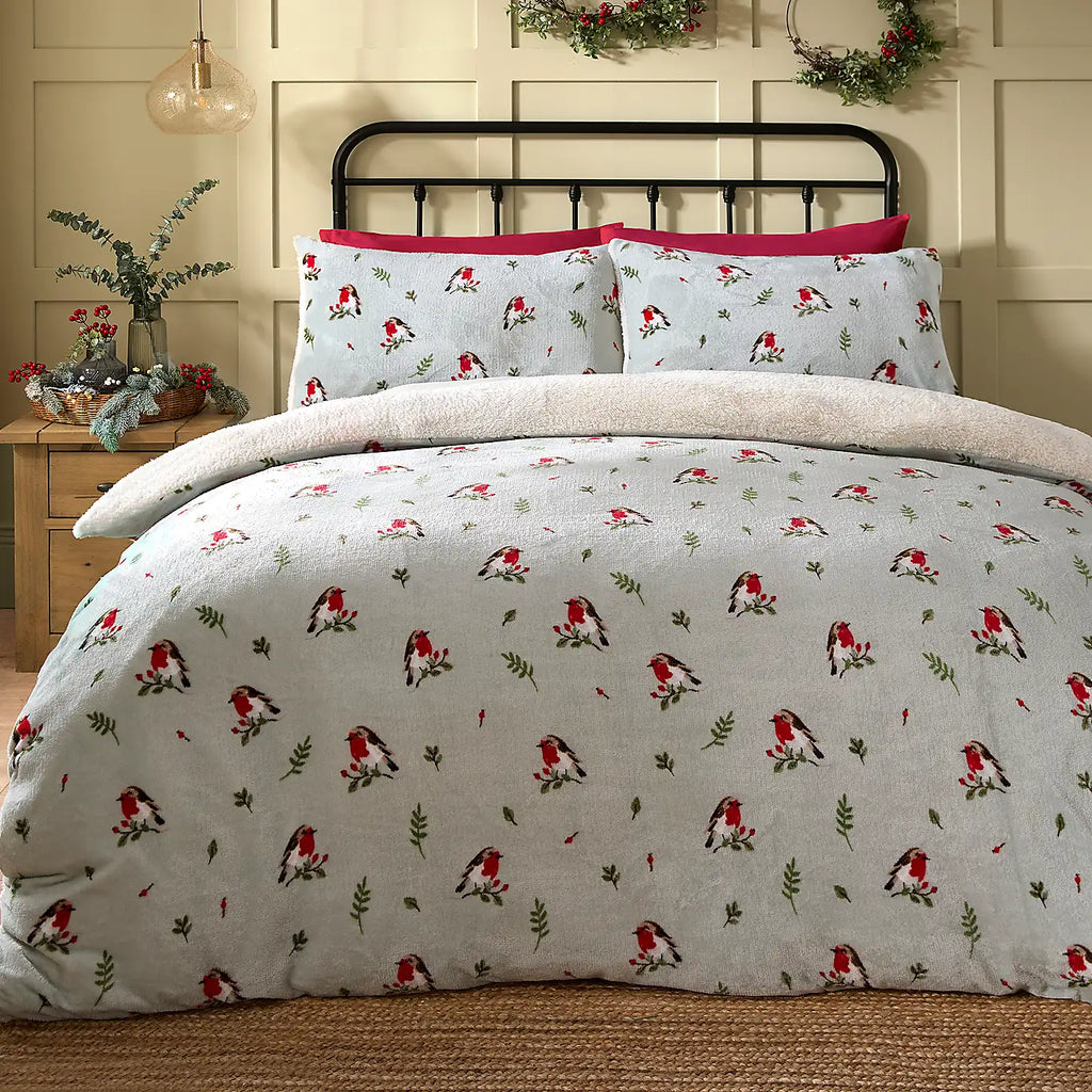 Duvet Cover Set Winter Robin in Duck Egg