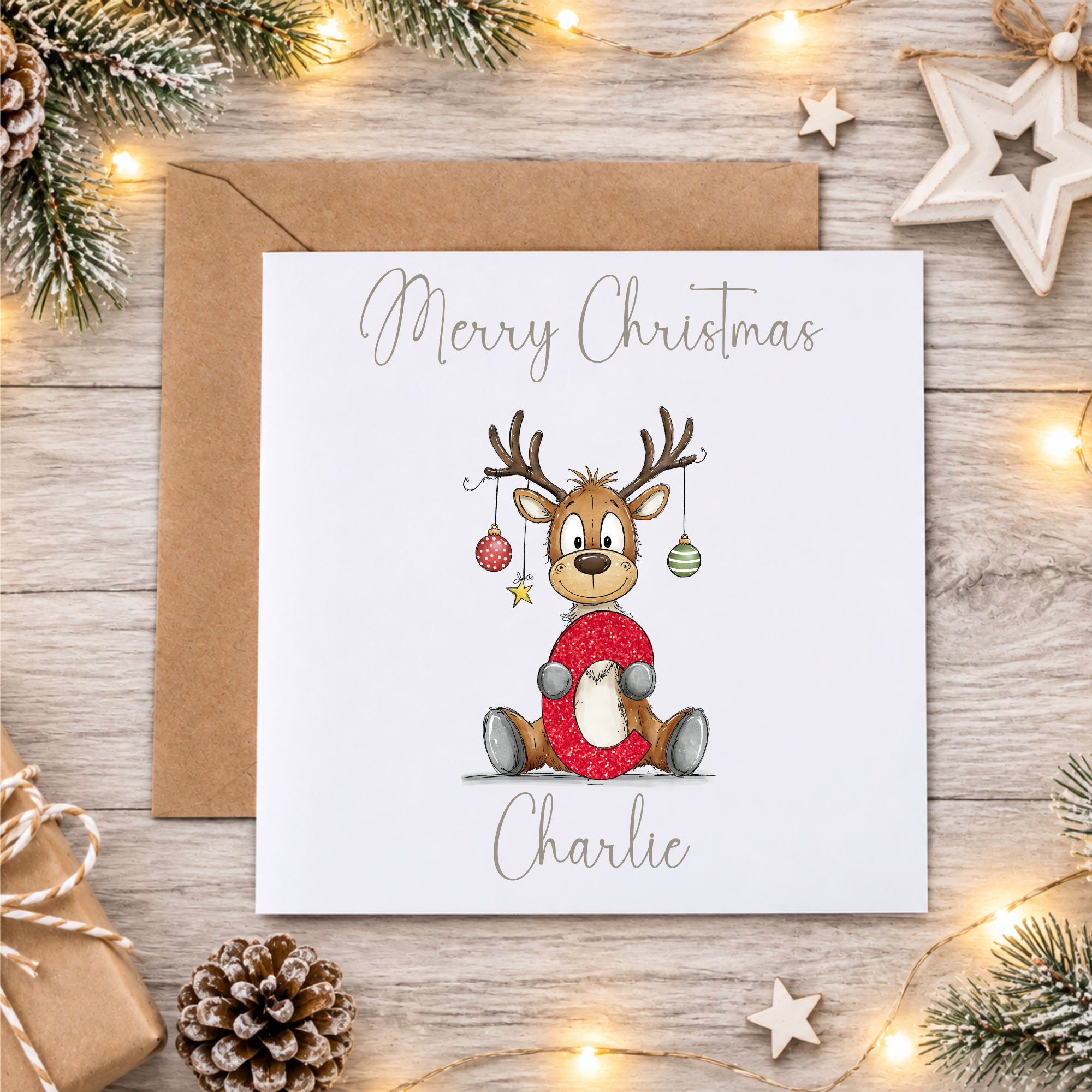 Personalised Initial Reindeer Card