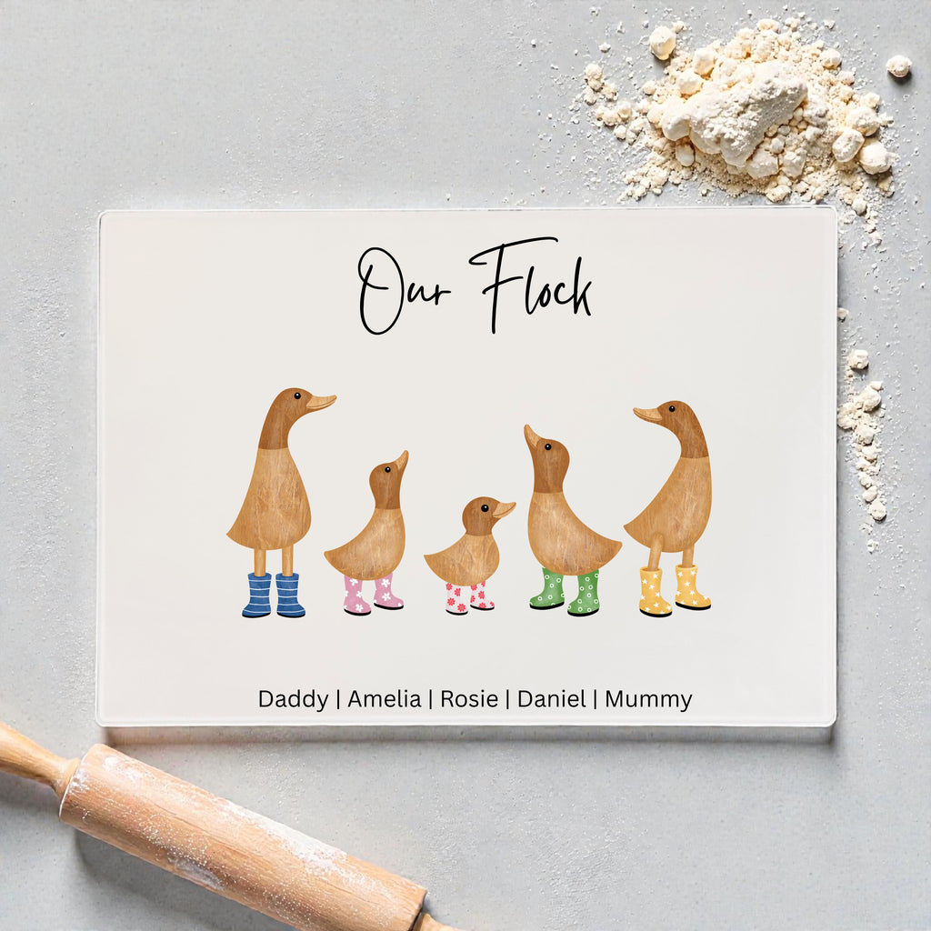 Personalised Our Flock Glass Chopping Board/Worktop Saver