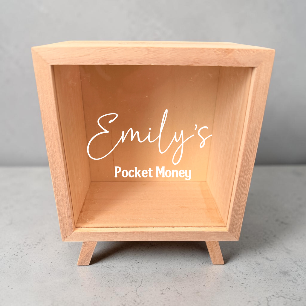 Personalised Wooden Money Box – Custom Name Savings Box