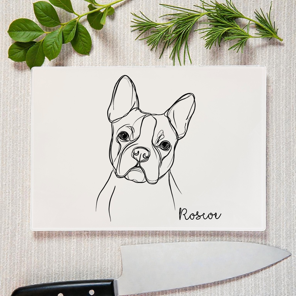 Line Art Dog Breed Glass Worktop Saver / Chopping Board – 20 x 28 cm