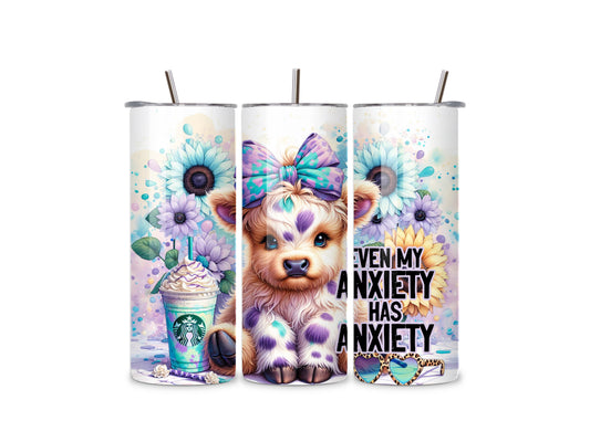 Anxiety Highland Cow - 20oz Stainless Steel Skinny Tumbler