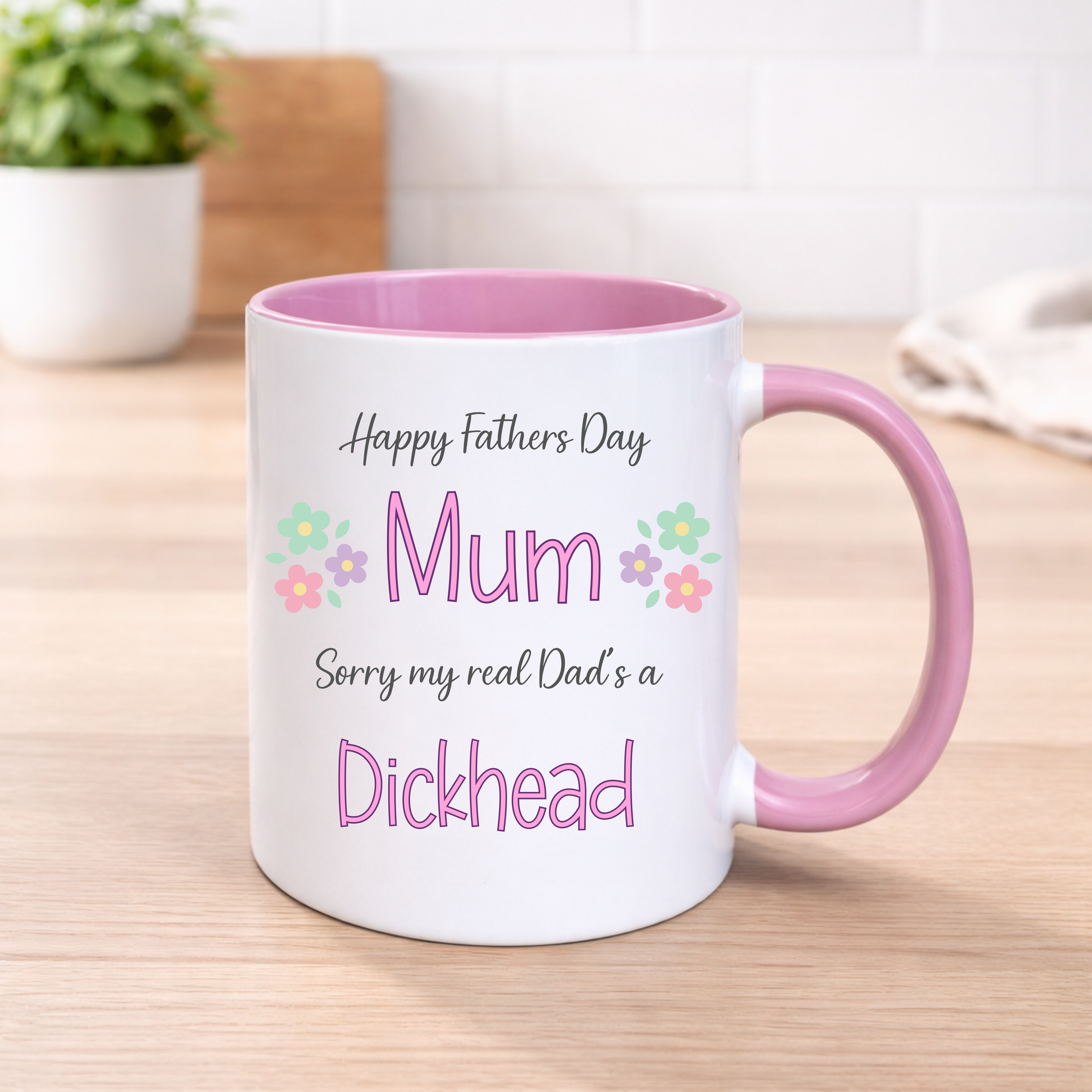 “Happy Fathers Day Mum Sorry My Real Dad’s a Dickhead” – Novelty 11oz Ceramic Coffee Cup – Rude Humour Gift for Mum
