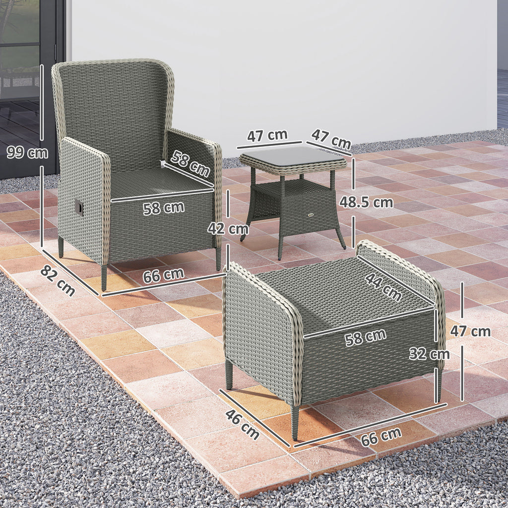 Five-Piece Reclining Rattan Chair Set - Charcoal Grey