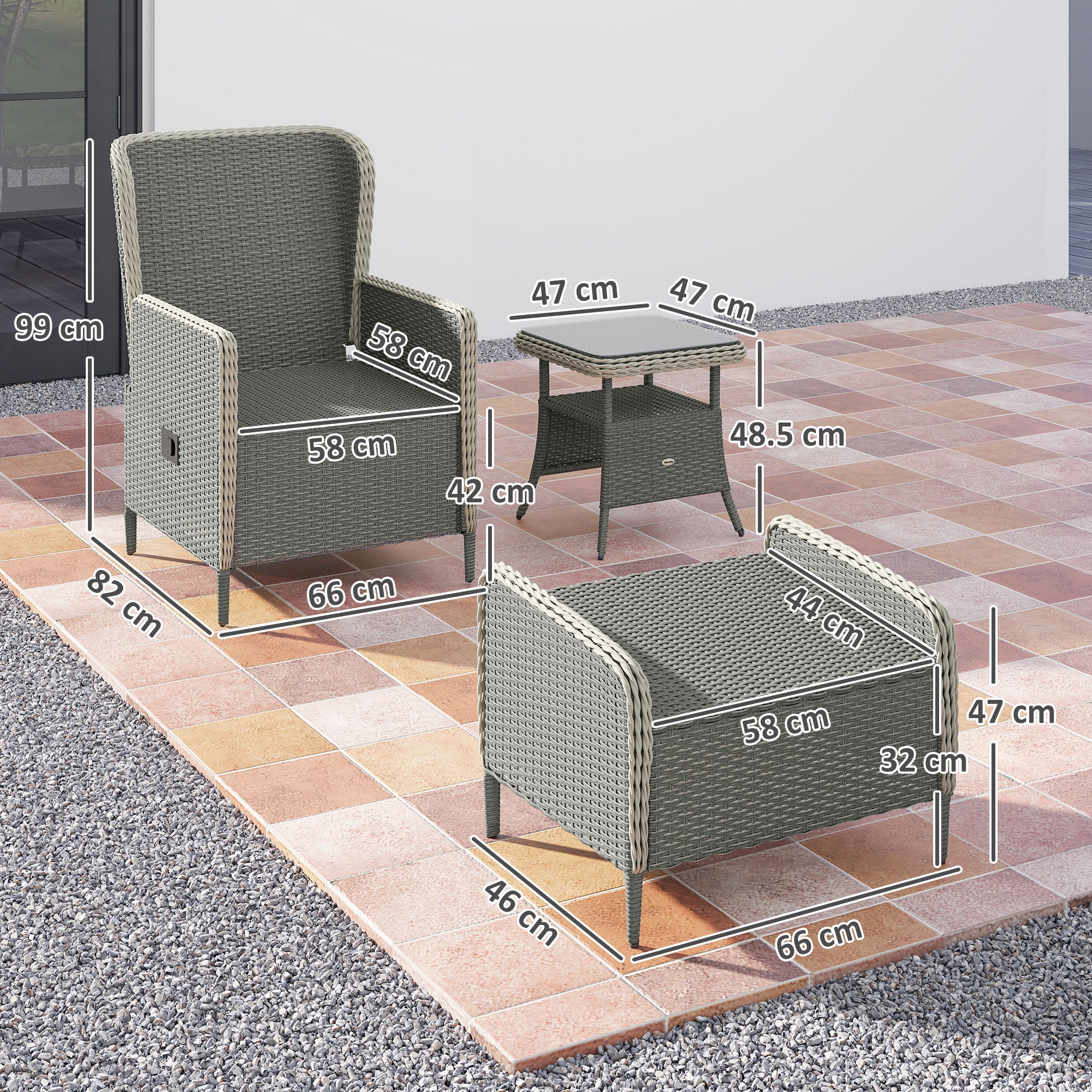 Five-Piece Reclining Rattan Chair Set - Charcoal Grey