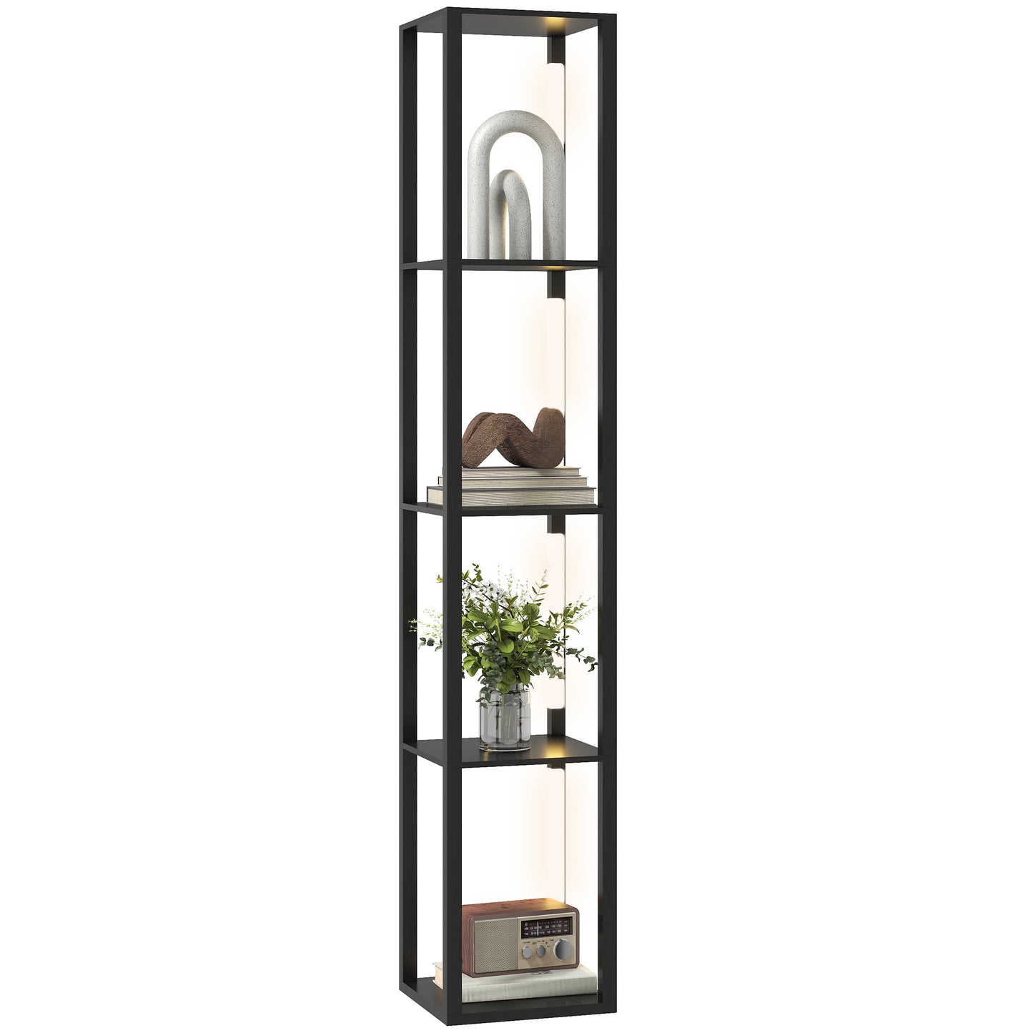 Floor Lamp with Shelves, 4 Layer Dimmable Column Modern Standing Lamp with 3 Brightness Levels