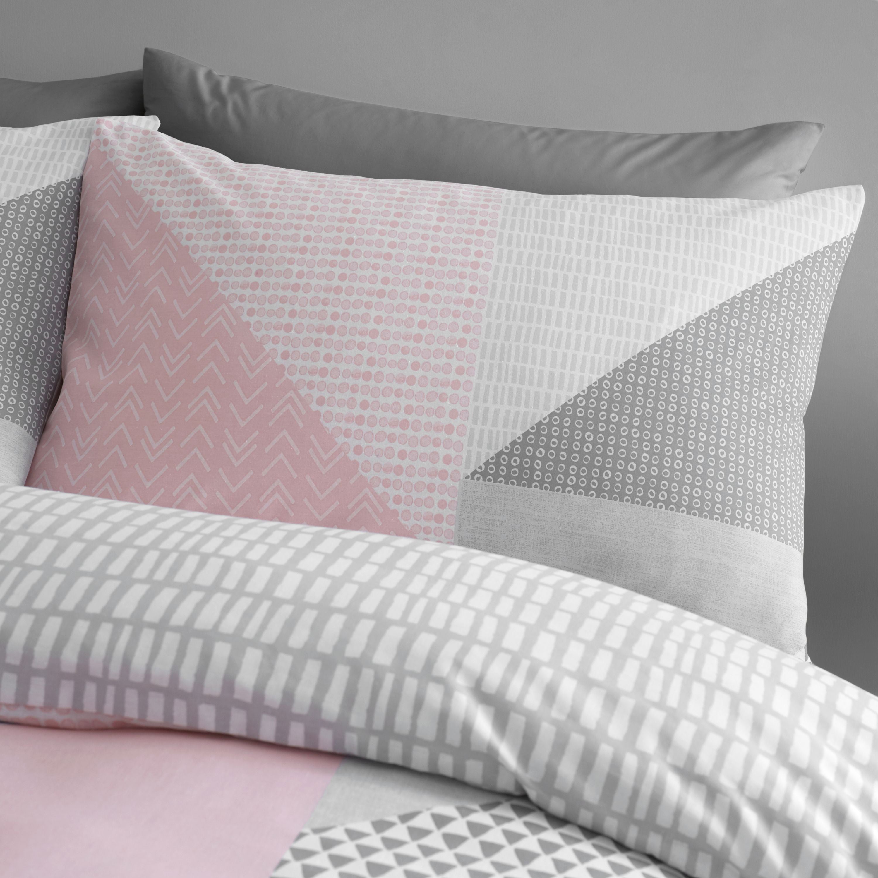 Larsson Geo Geometric Pink & Grey Duvet Cover Set by Catherine Lansfield