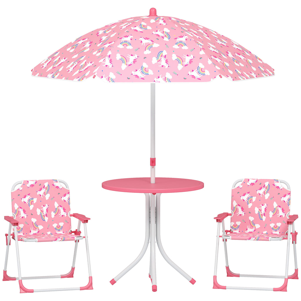 Kids Patio Table and Chair Set, Kids Garden Furniture with Umbrella - Pink