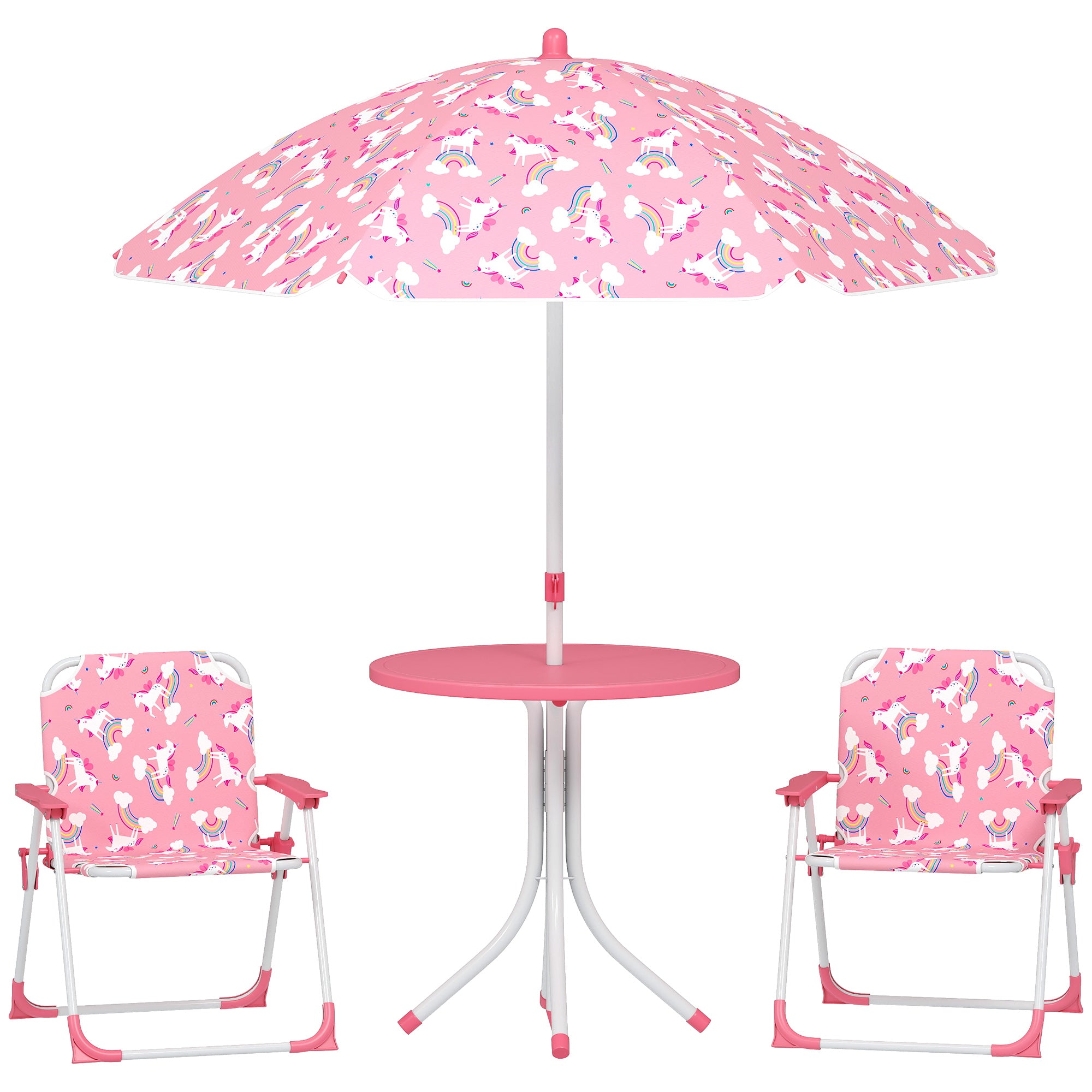 Kids Patio Table and Chair Set, Kids Garden Furniture with Umbrella - Pink