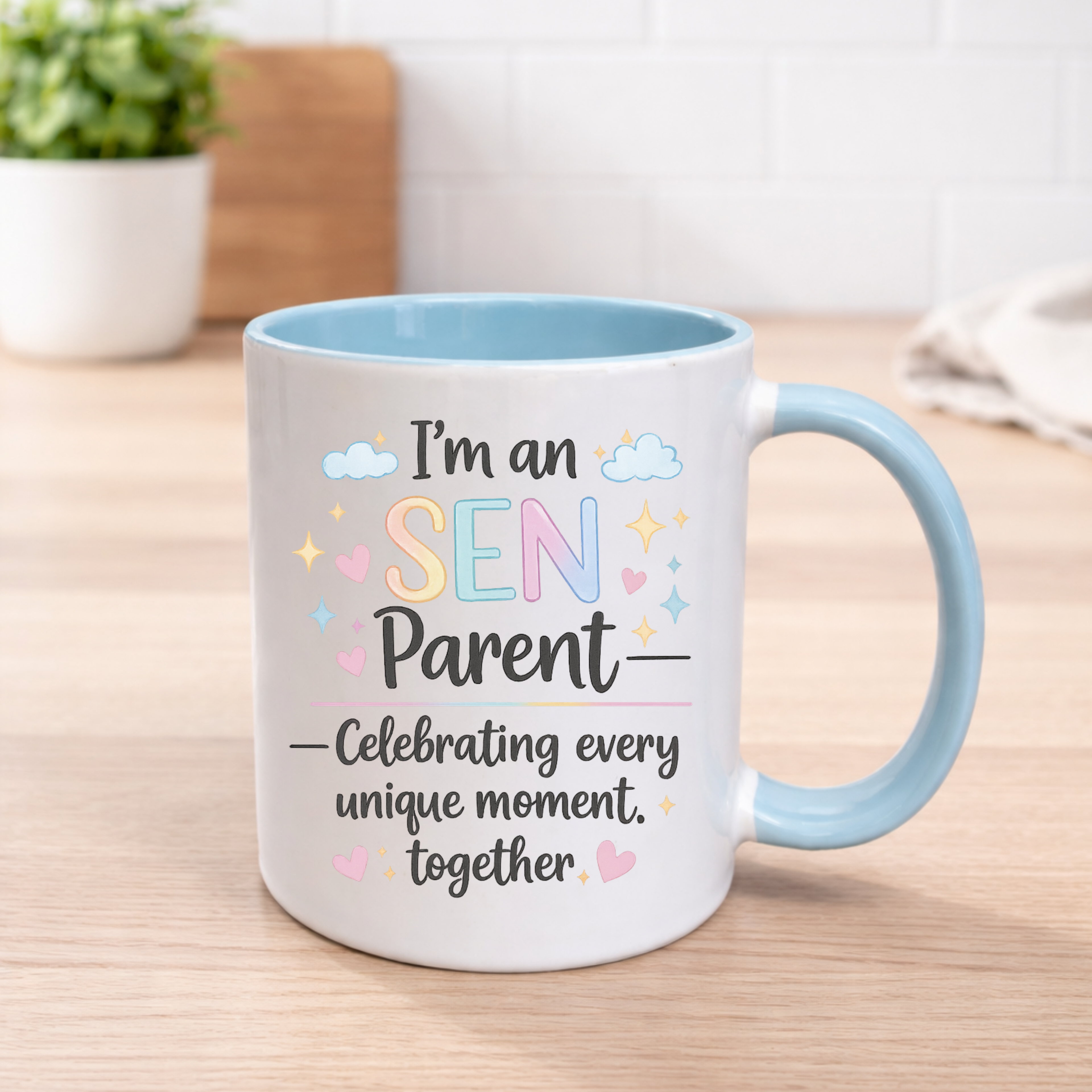 SEN Parent Mug – Special Educational Needs Parent Gift – “I’m an SEN Parent Celebrating Every Unique Moment” – 11oz Ceramic Coffee Mug – Autism Awareness Gift