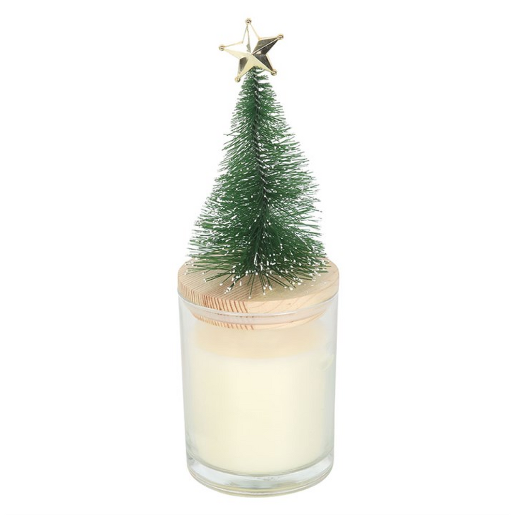 Holly Jolly Pine & Fir Glass Candle with Tree